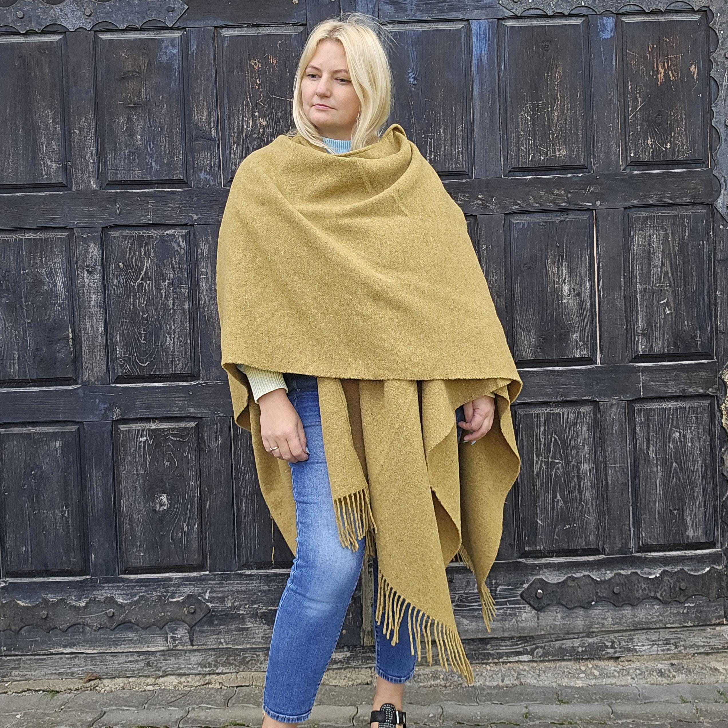 Merino Wool Poncho Umea - Lightweight Open Front Cape With Fringed Durable Wool Wrap