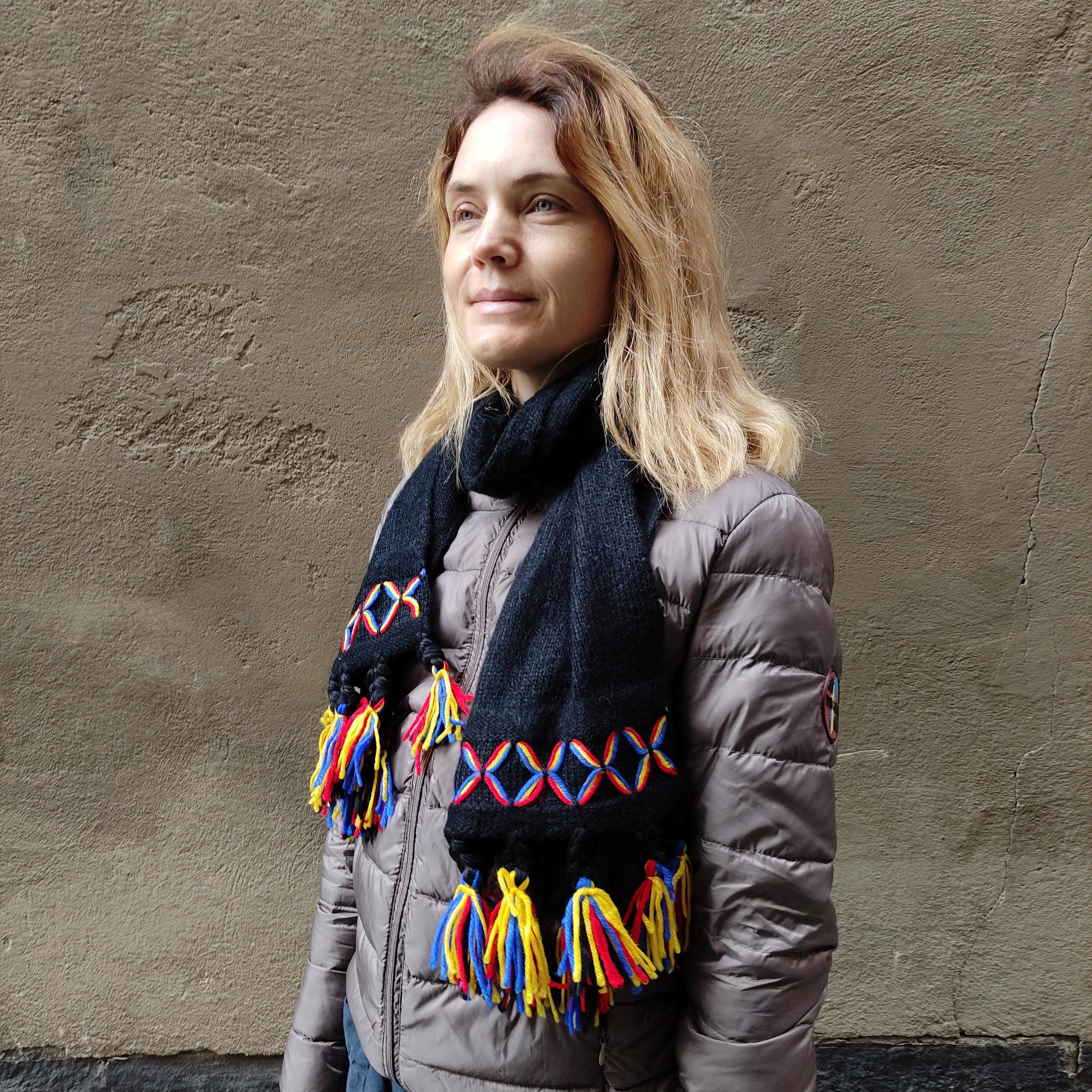Lovikka Wool Scarf – Handmade Swedish Winter Accessory With Embroidered Ski Design