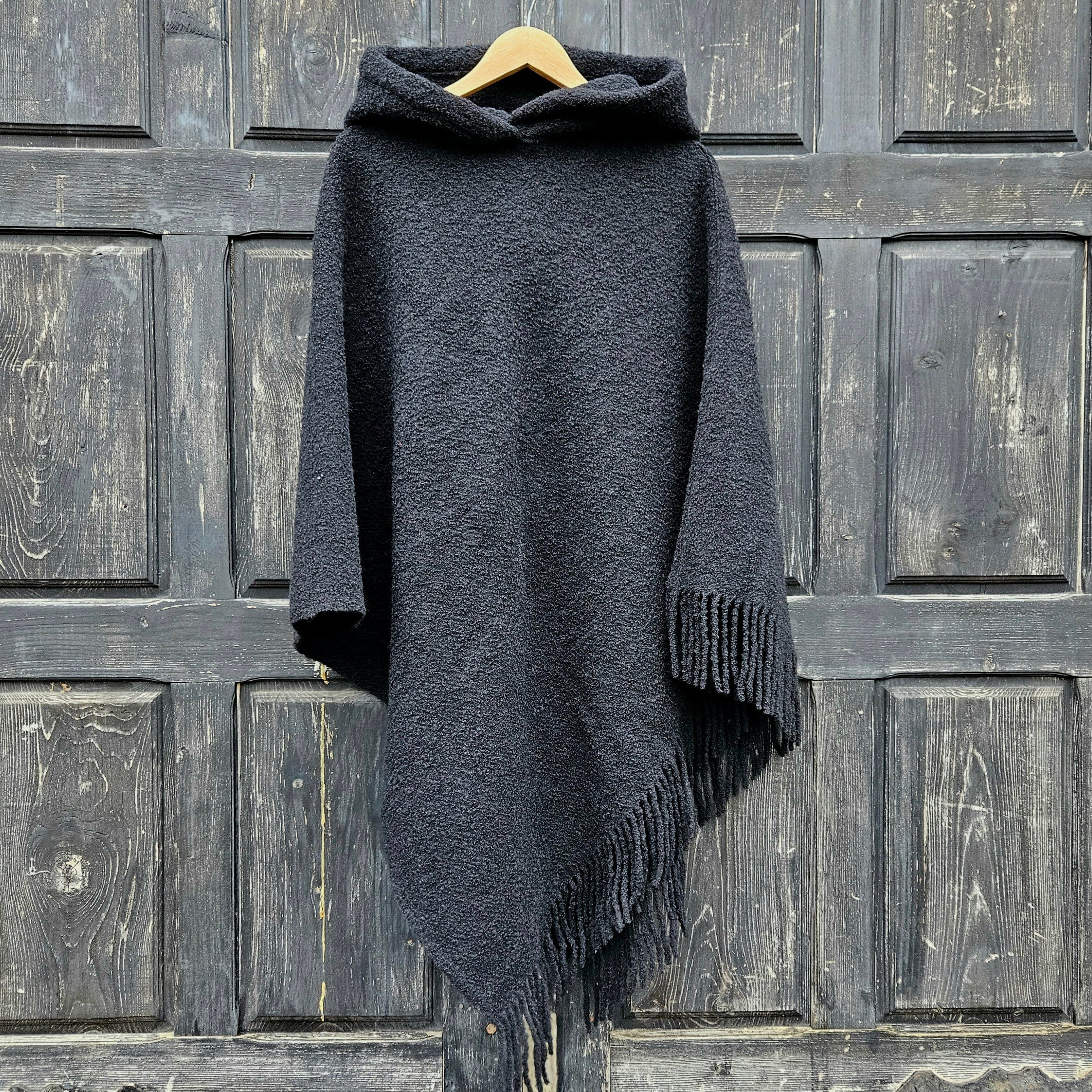 black wool poncho with hood