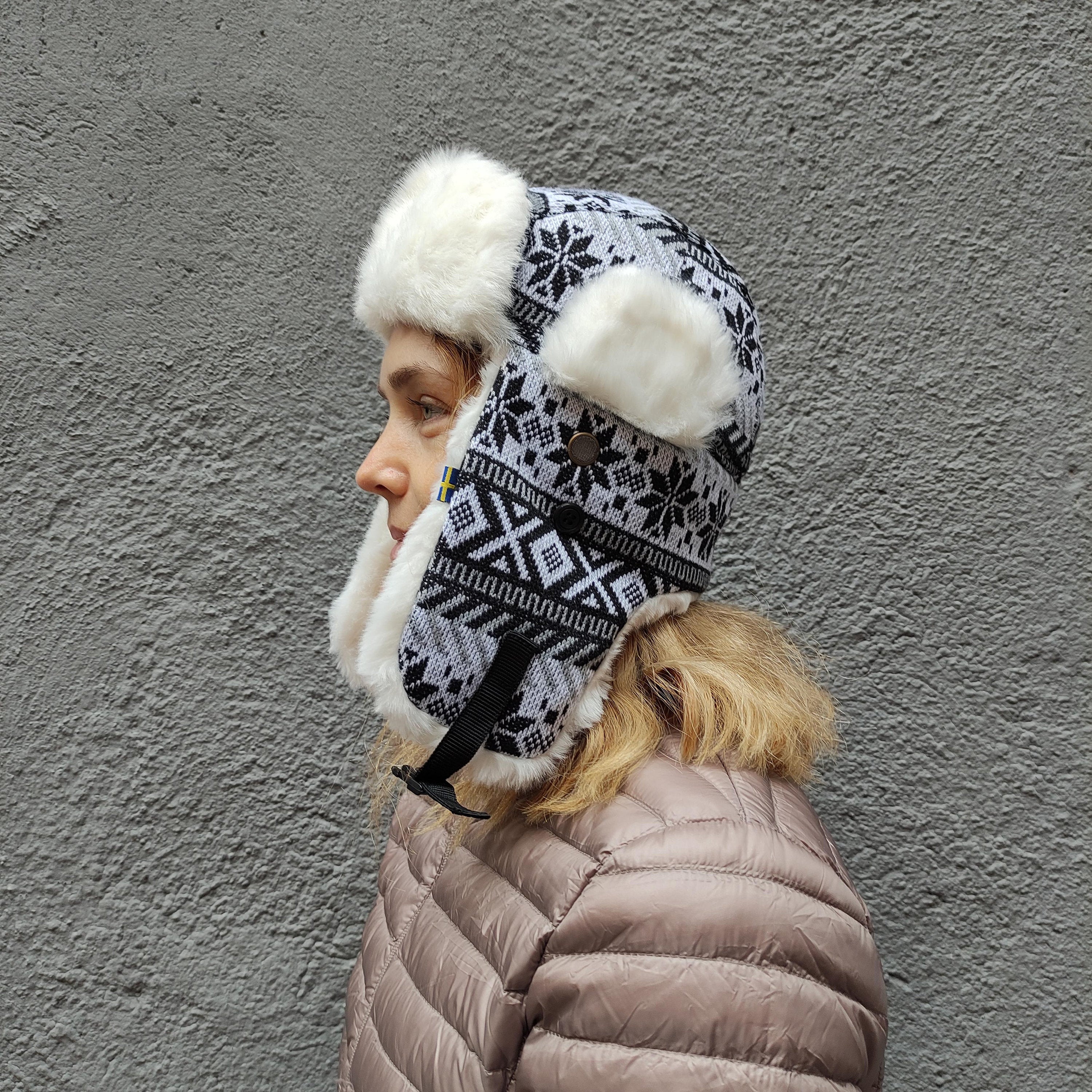 Aviator Wool Hat - Colorful Trapper Winter Cap with Faux Fur Lining & Ear Flaps