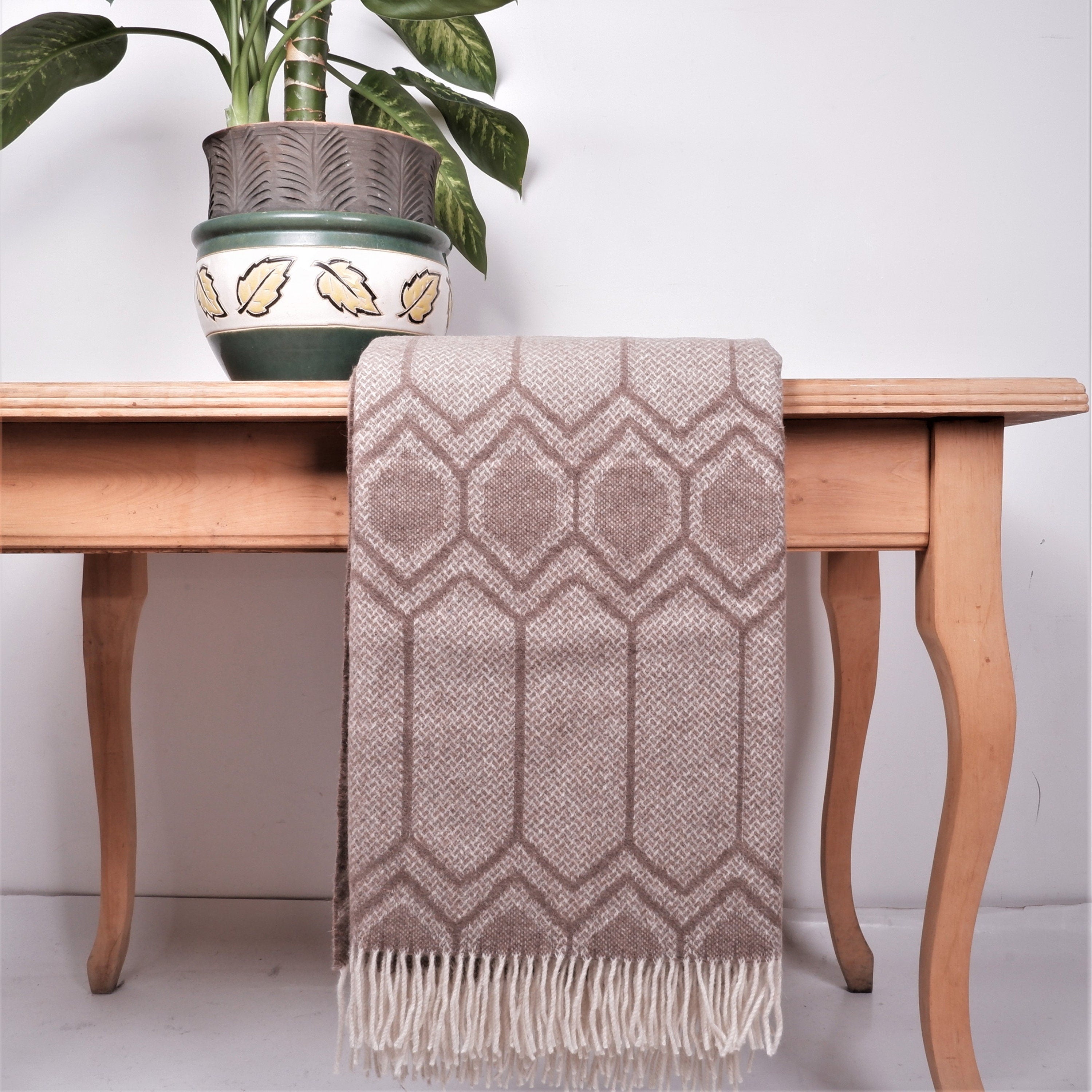 Merino Wool Blanket – Natural Wool Throw | Lightweight Plaid Couch Throw With Tassels