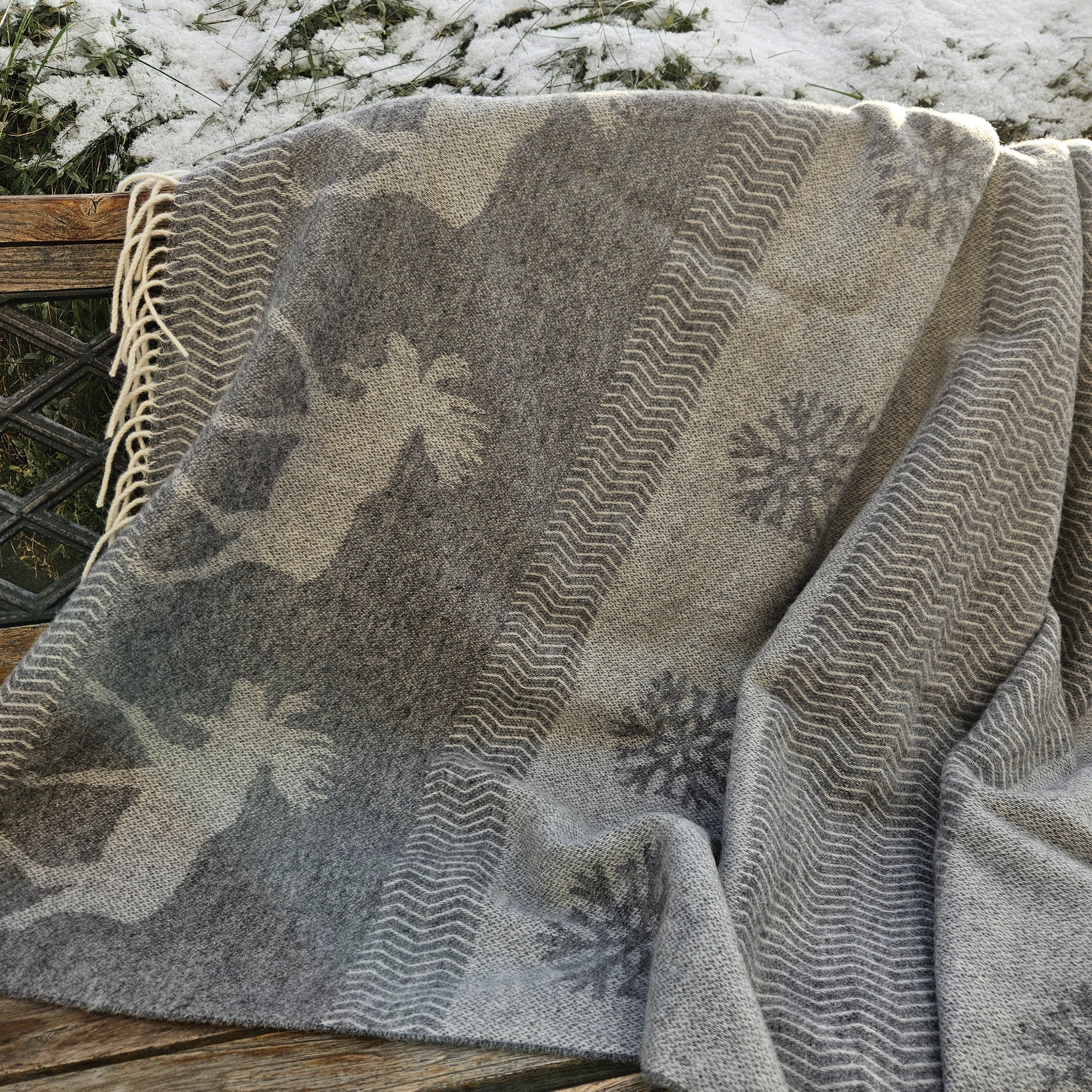 Wool Reindeer Blanket – Double Sided Warm Lambswool Plaid | Scandinavian Style Throw