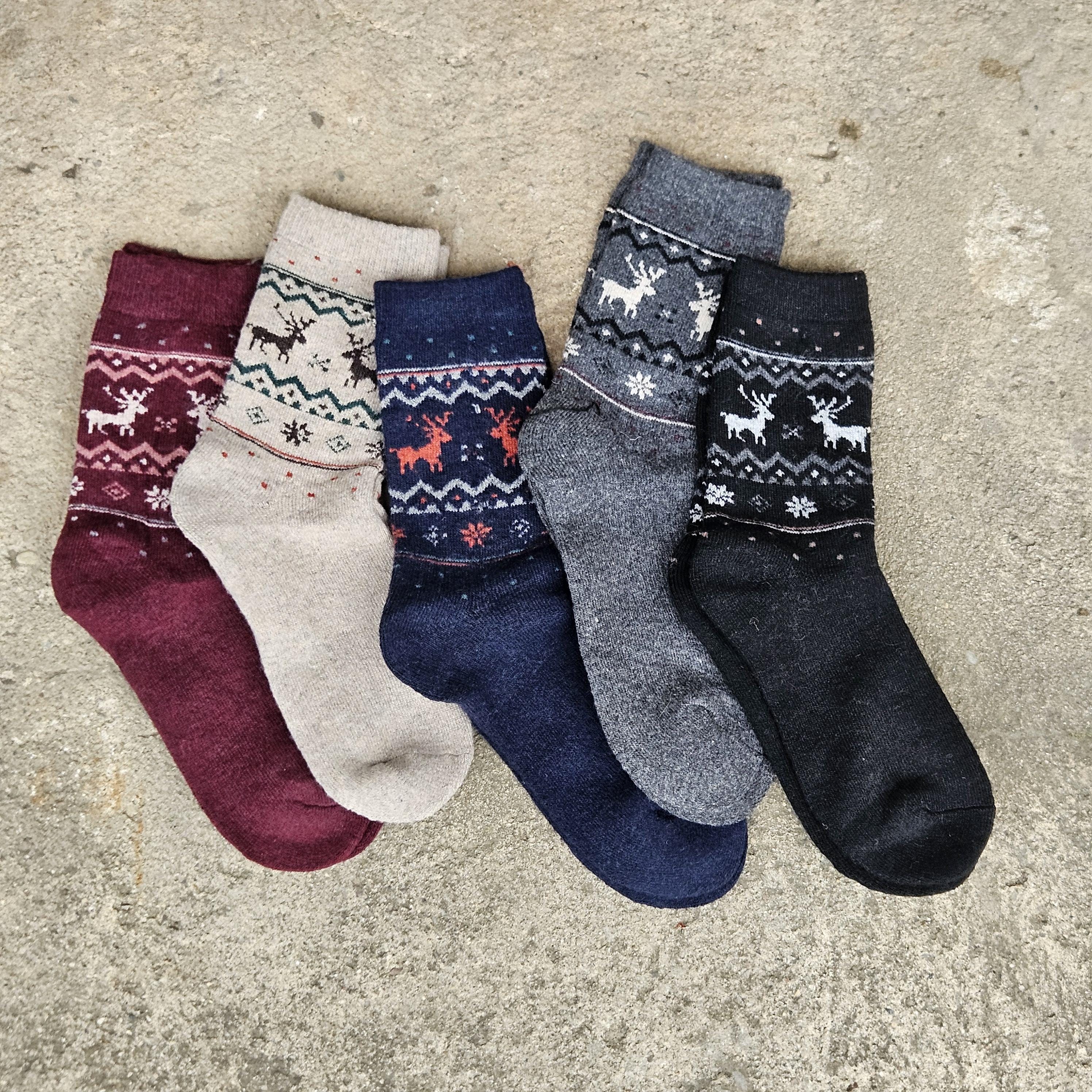 Thin Merino Wool Socks - Nordic Warm Reindeer Pattern Thermal Outdoor Socks