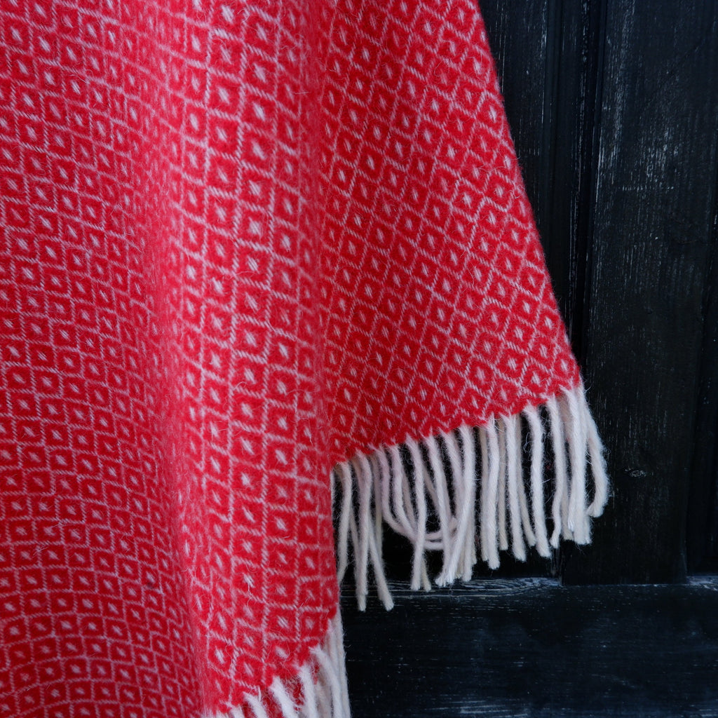 Red Wool Poncho – Hooded Wool Cape With Fringes, Comfortable Outdoor Wrap