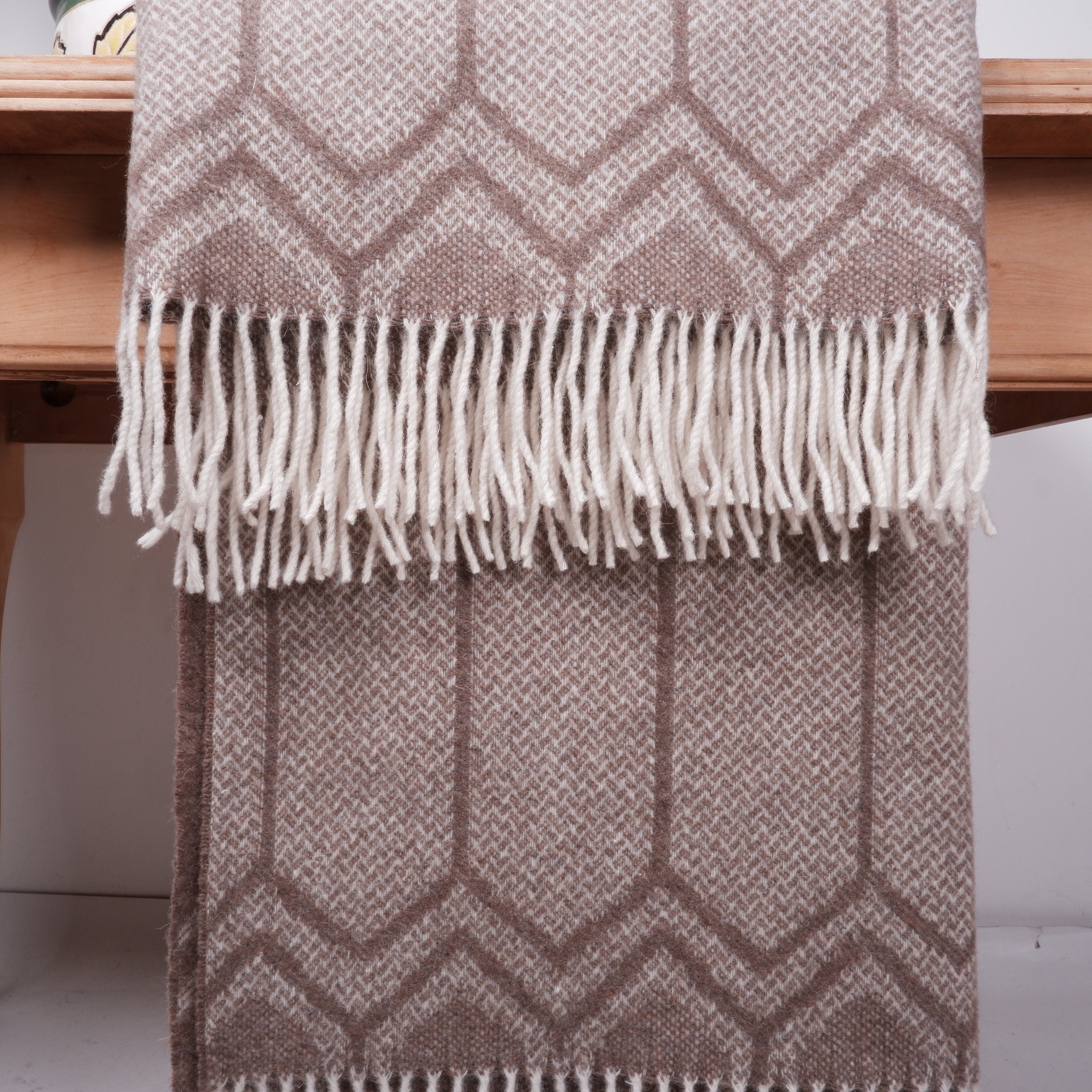 Merino wool Blanket Luna Honey comb plaid Washable throw Natural lightweight sofa cover/ IN2NORD Europe/ Valentines day gift for her