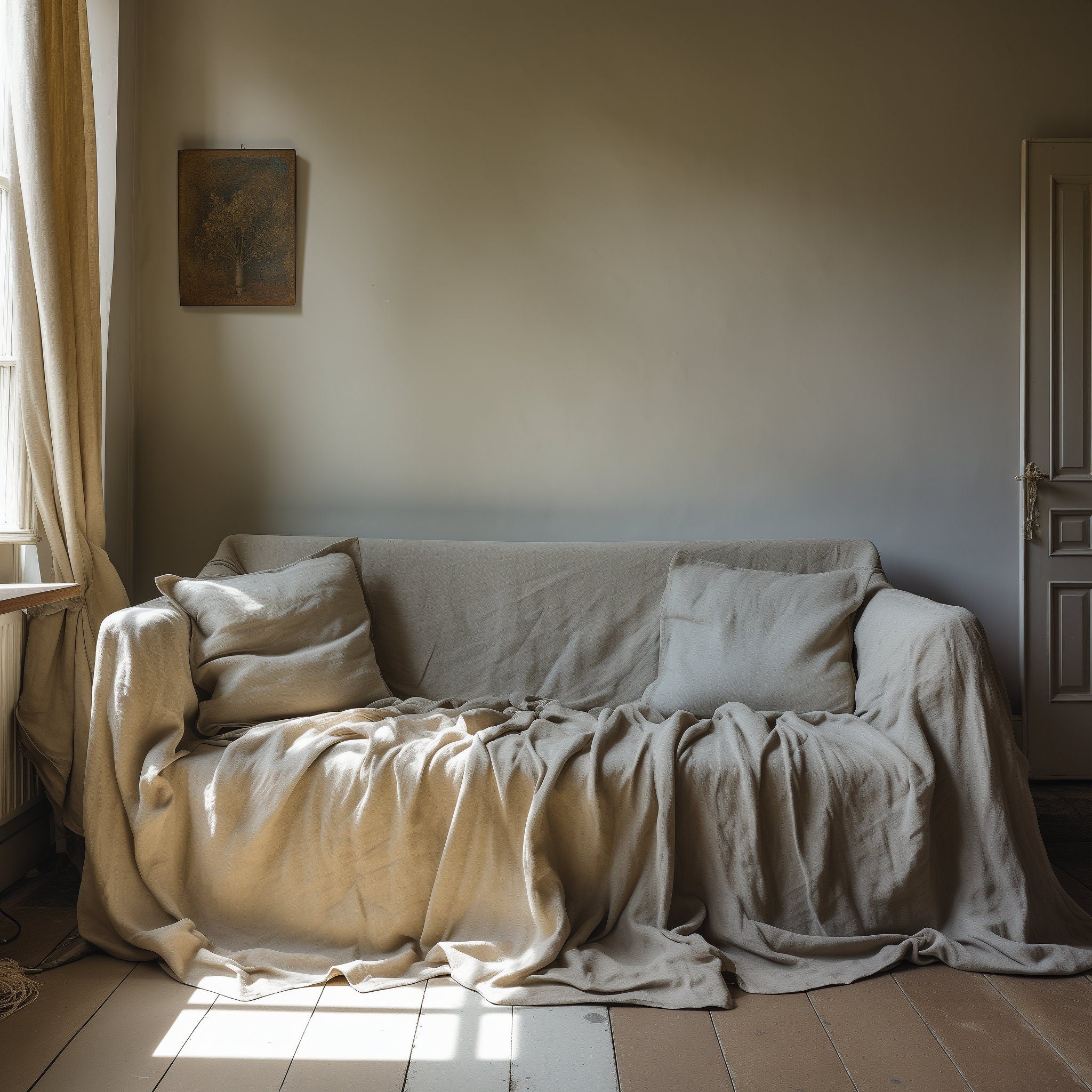 Linen Couch Cover - Extra Large Natural Sofa Slipcover Protector | Organic European Linen