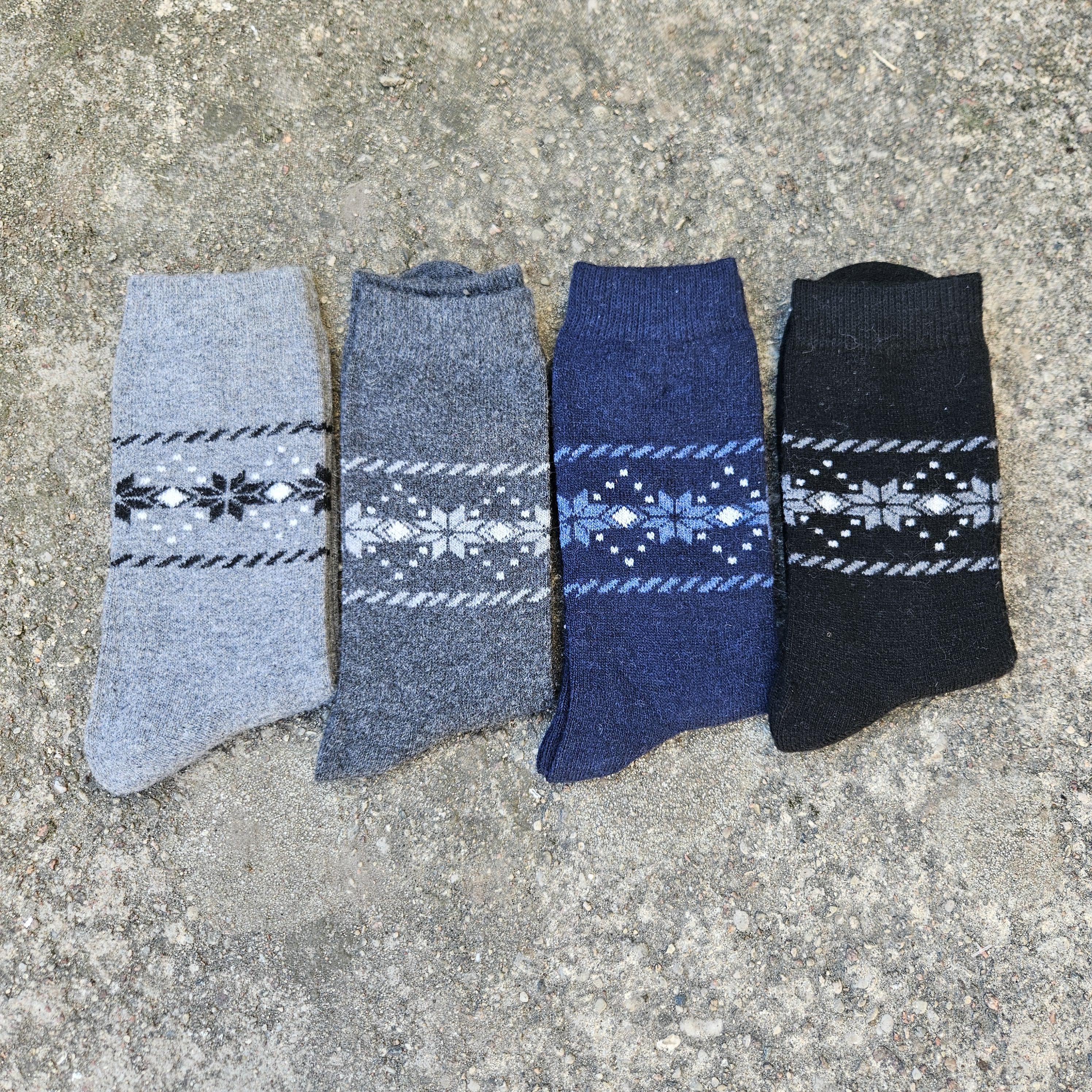 Thin Merino Wool Socks - Black Nordic Snowflakes | Lightweight Winter Hiking Socks