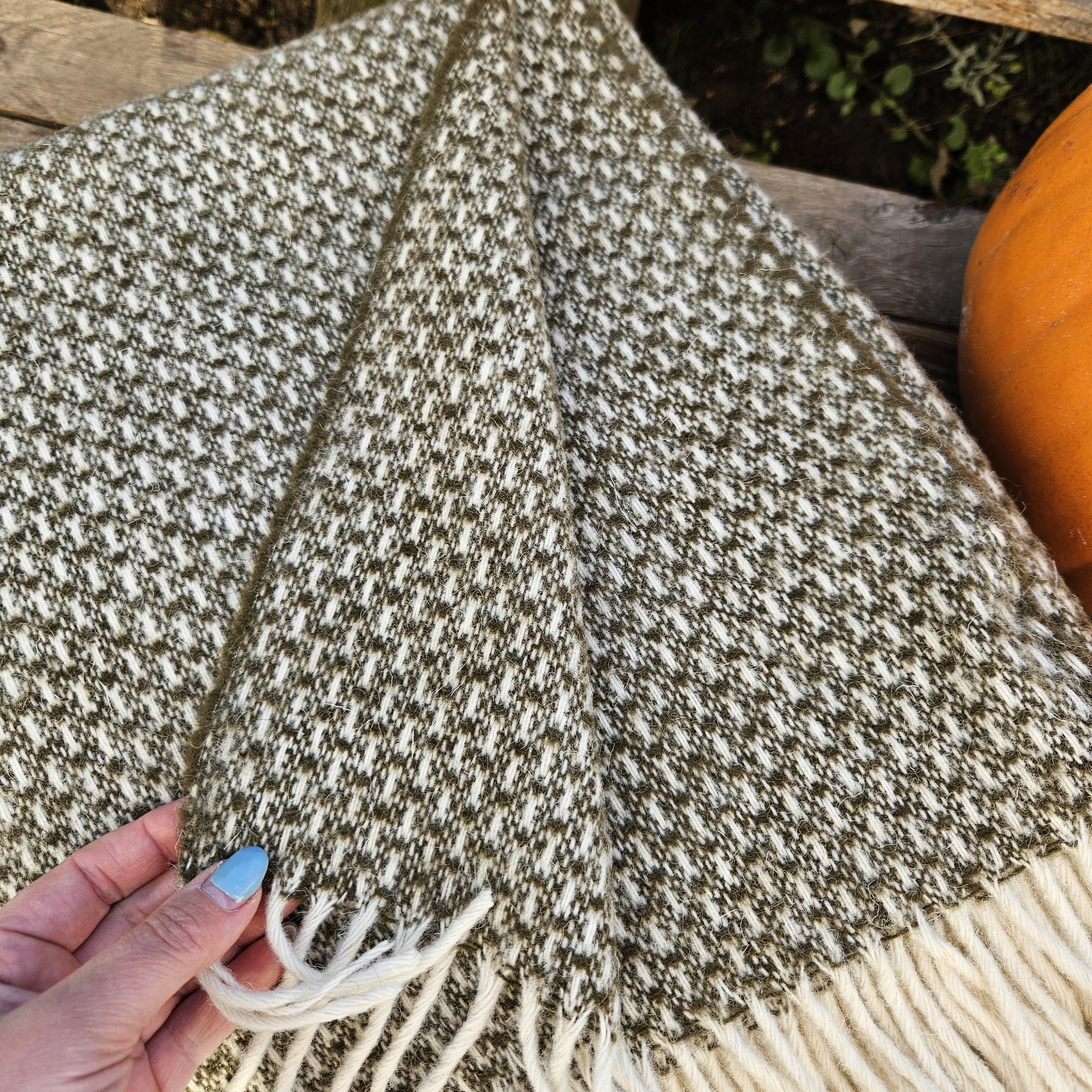 100% Wool Throw – Natural Wool Blanket | Warm Winter Plaid, Cozy Home Gift