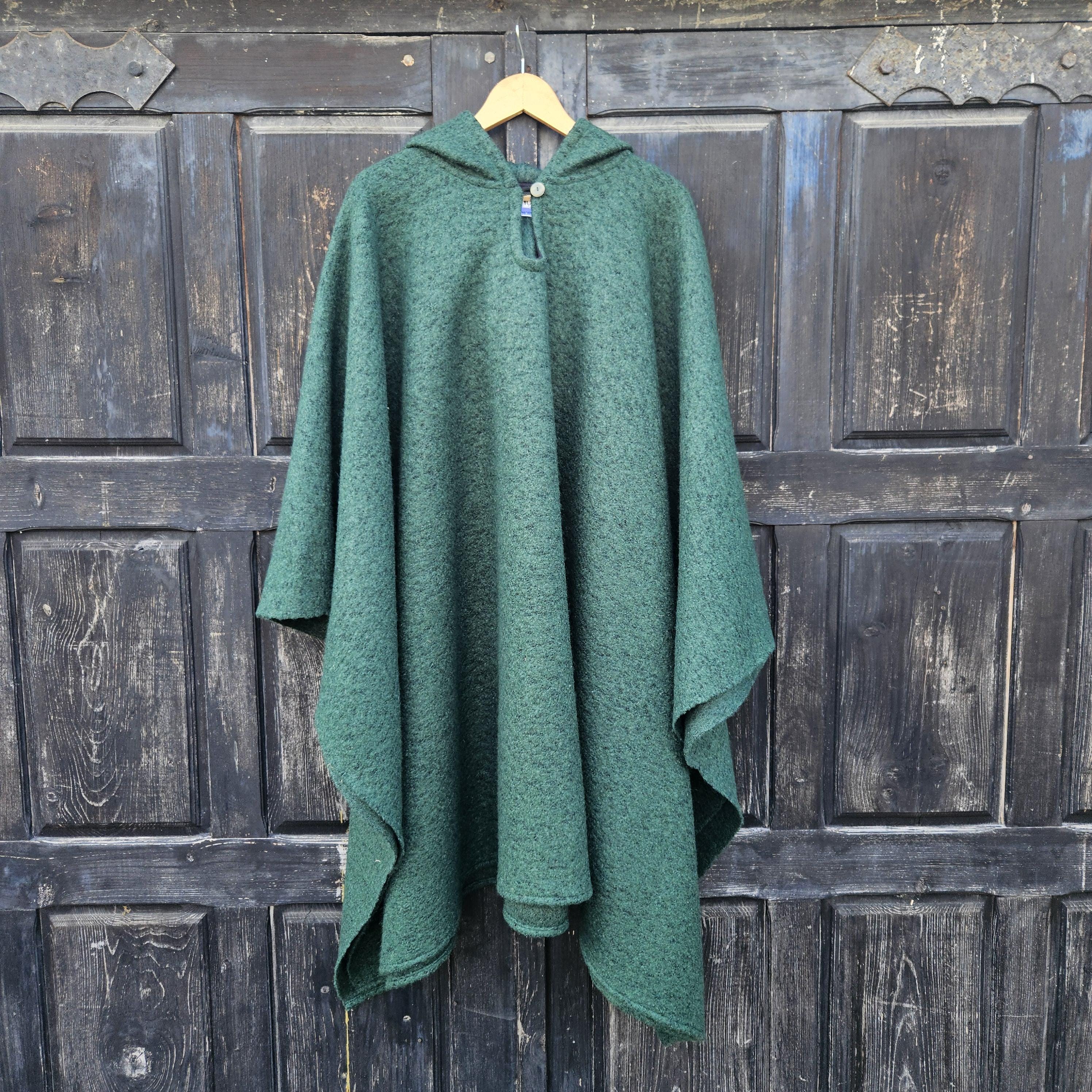 Wool Poncho – Comfortable Unisex Ruana Cape | Green Wool Blanket Shawl, Hooded or Without Hood