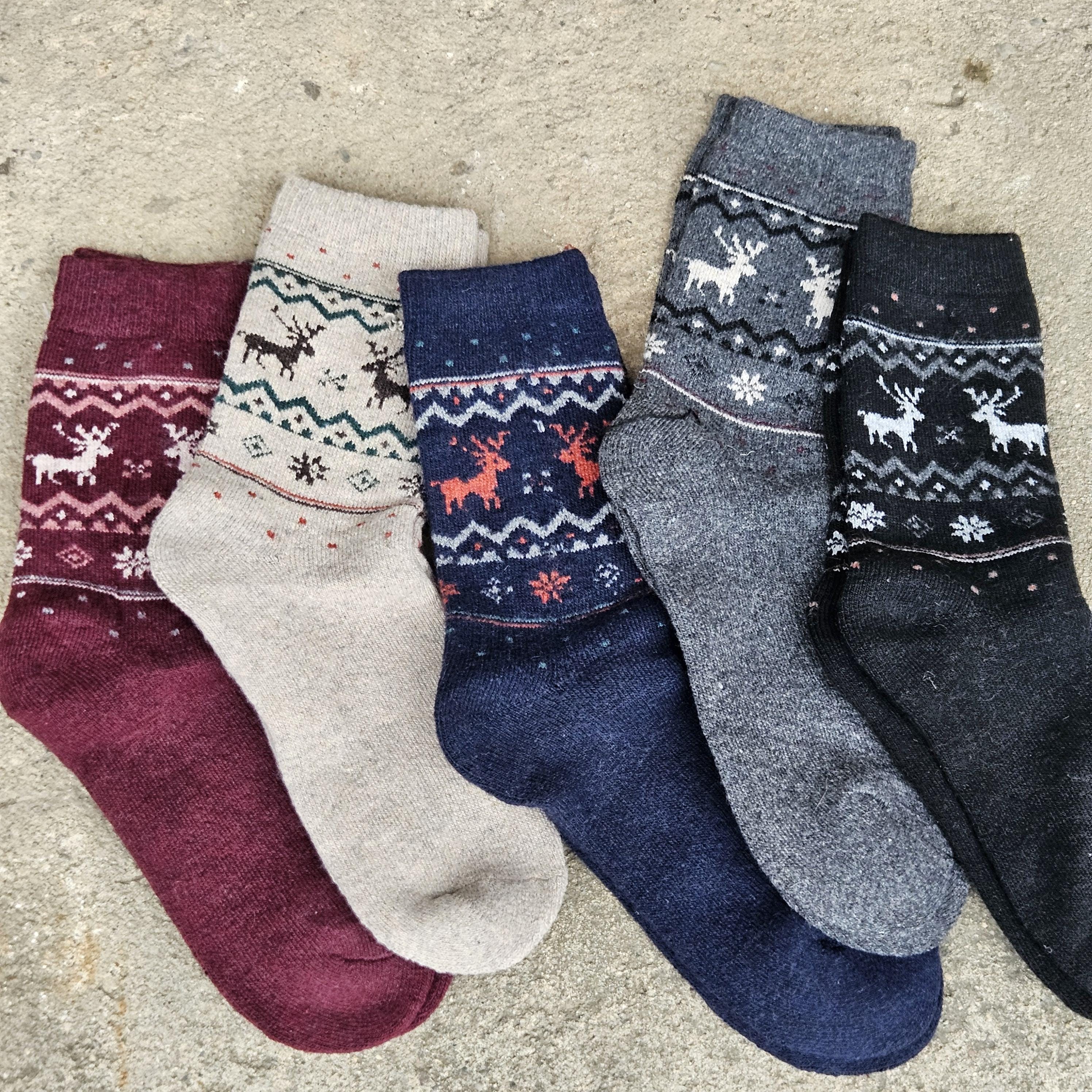 Thin Merino Wool Socks - Nordic Warm Reindeer Pattern Thermal Outdoor Socks