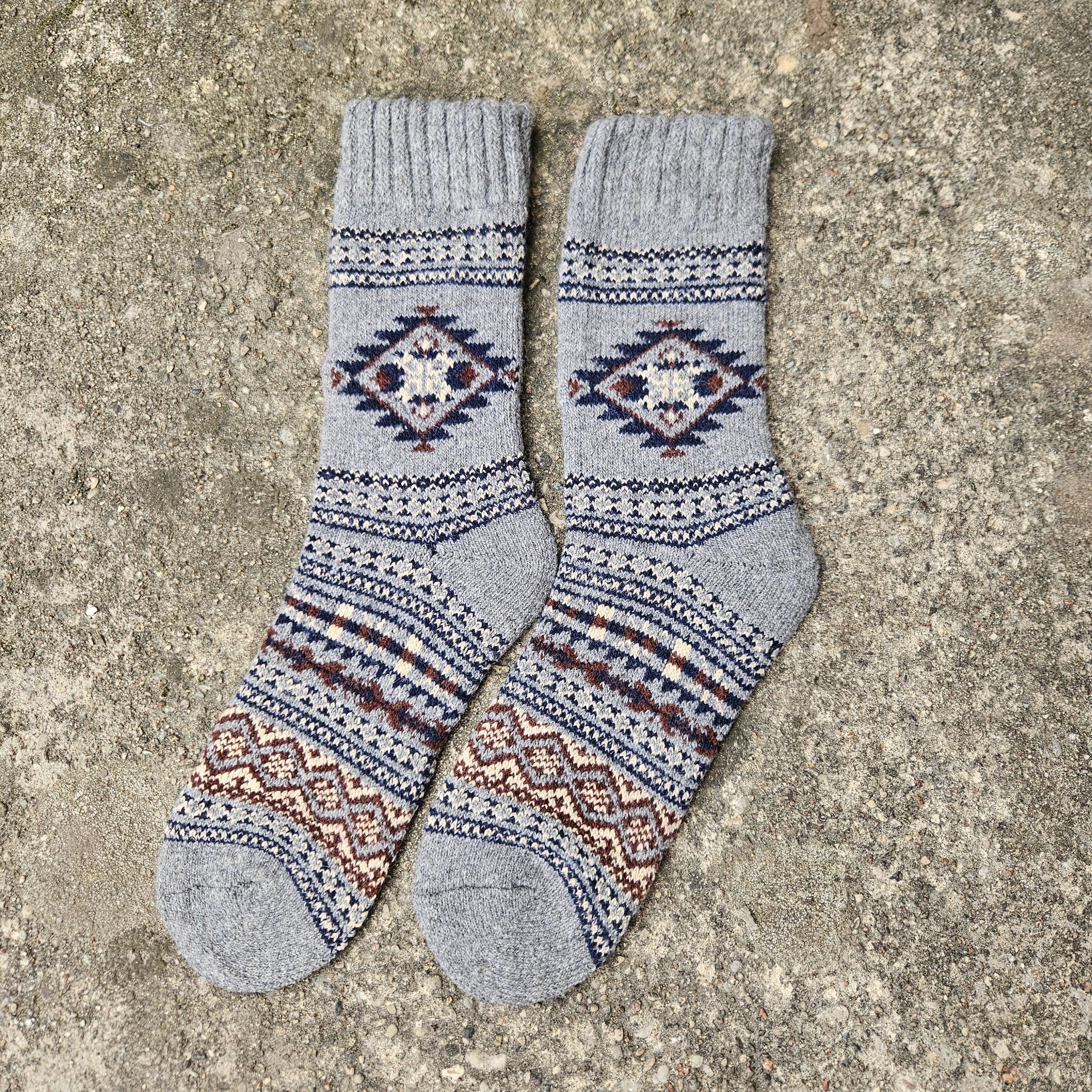 ALPACA WOOL Socks Nordic Ethno gray navy brown  - Size EUR 39-46  ankle socks for men women Unisex Survival Alpaca socks
