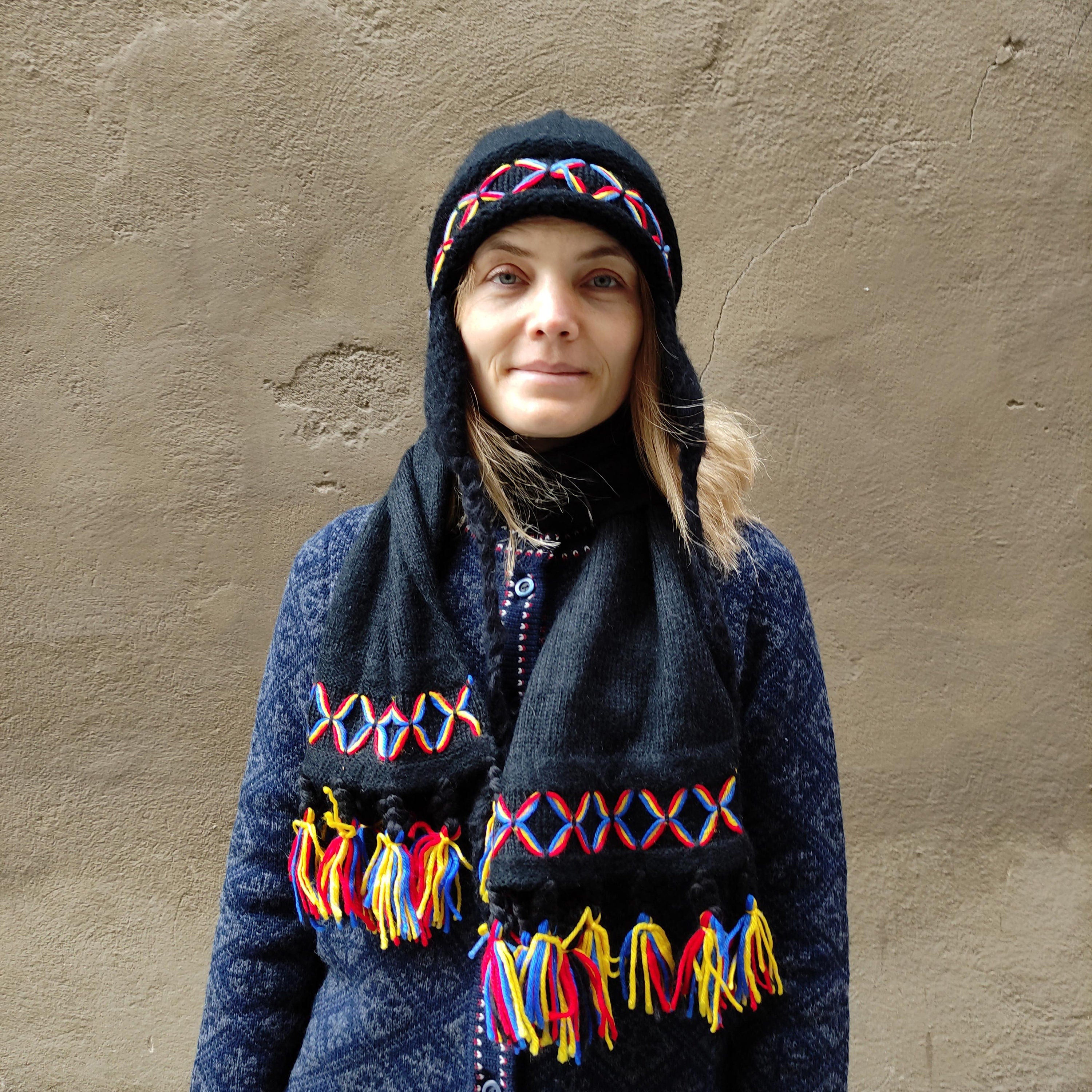 Lovikka Wool Scarf – Handmade Swedish Winter Accessory With Embroidered Ski Design