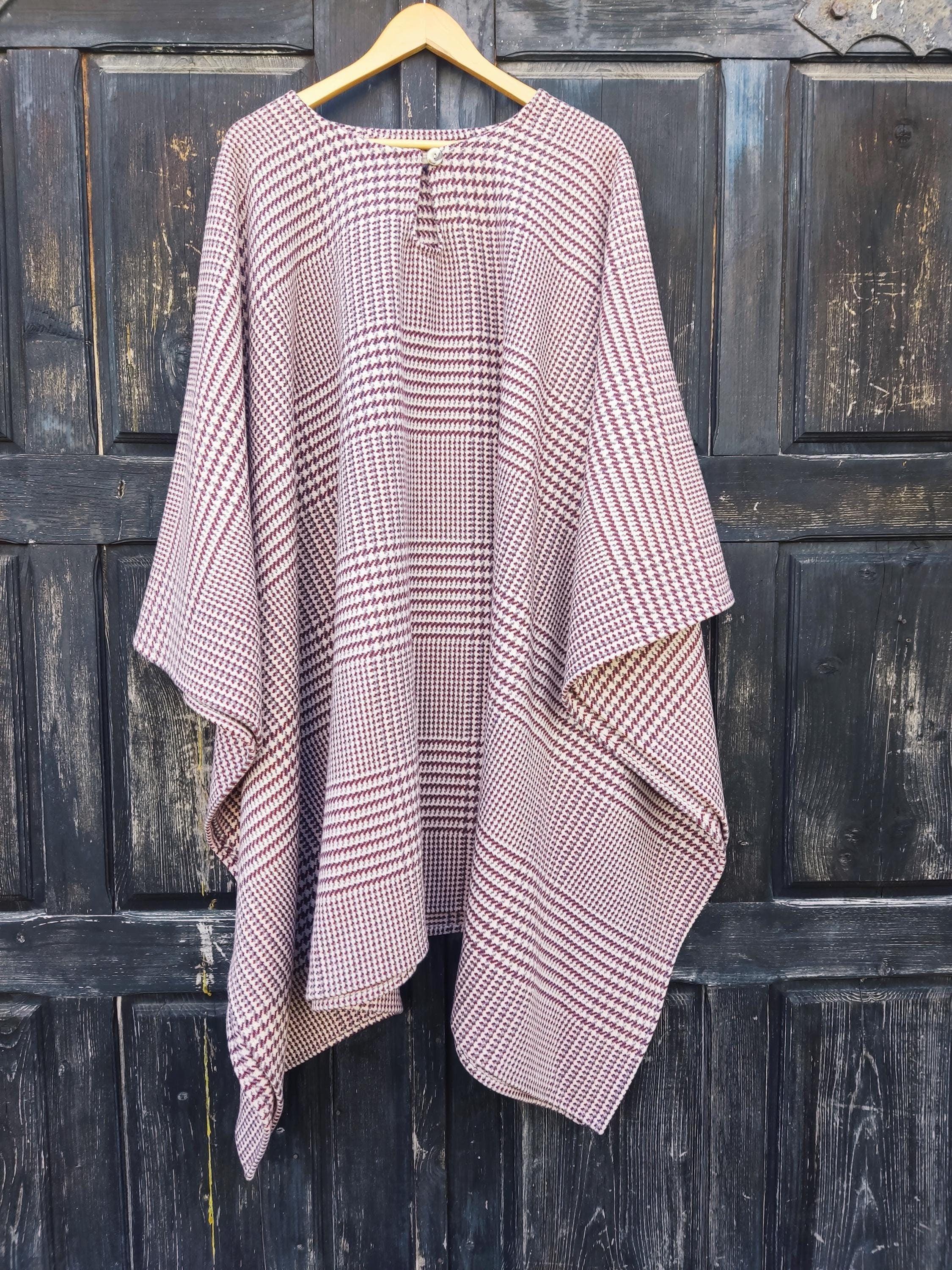 Wool poncho OLAND Unisex ruana cape, Check wool blanket poncho with or without  hood, Comfortable cape cloak shawl outdoor In2Nord