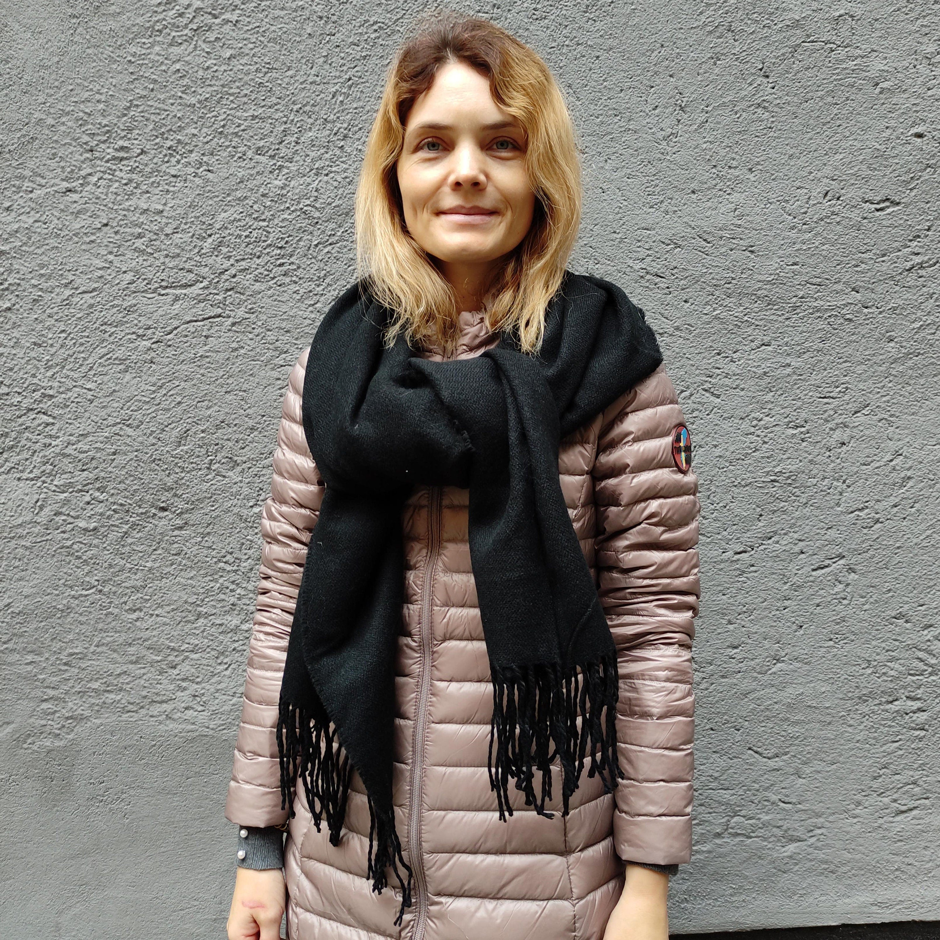 Lambswool Wrap Shawl - Oversized Wool Scarf | Soft Warm Shawl With Fringed Fleece