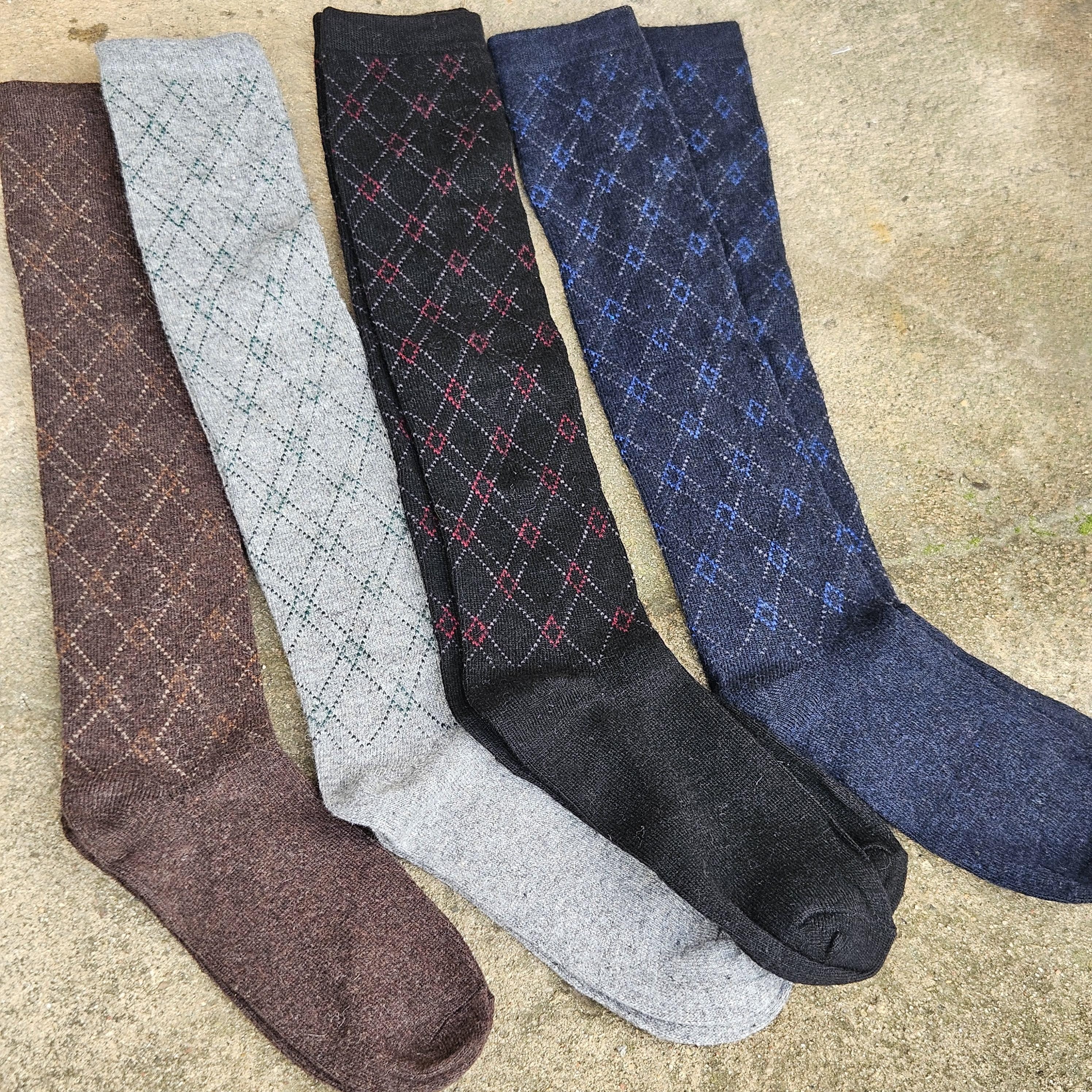 Merino Wool Socks – Knee High Warm Wool Socks Nordic Rhombus Design, Soft & Breathable