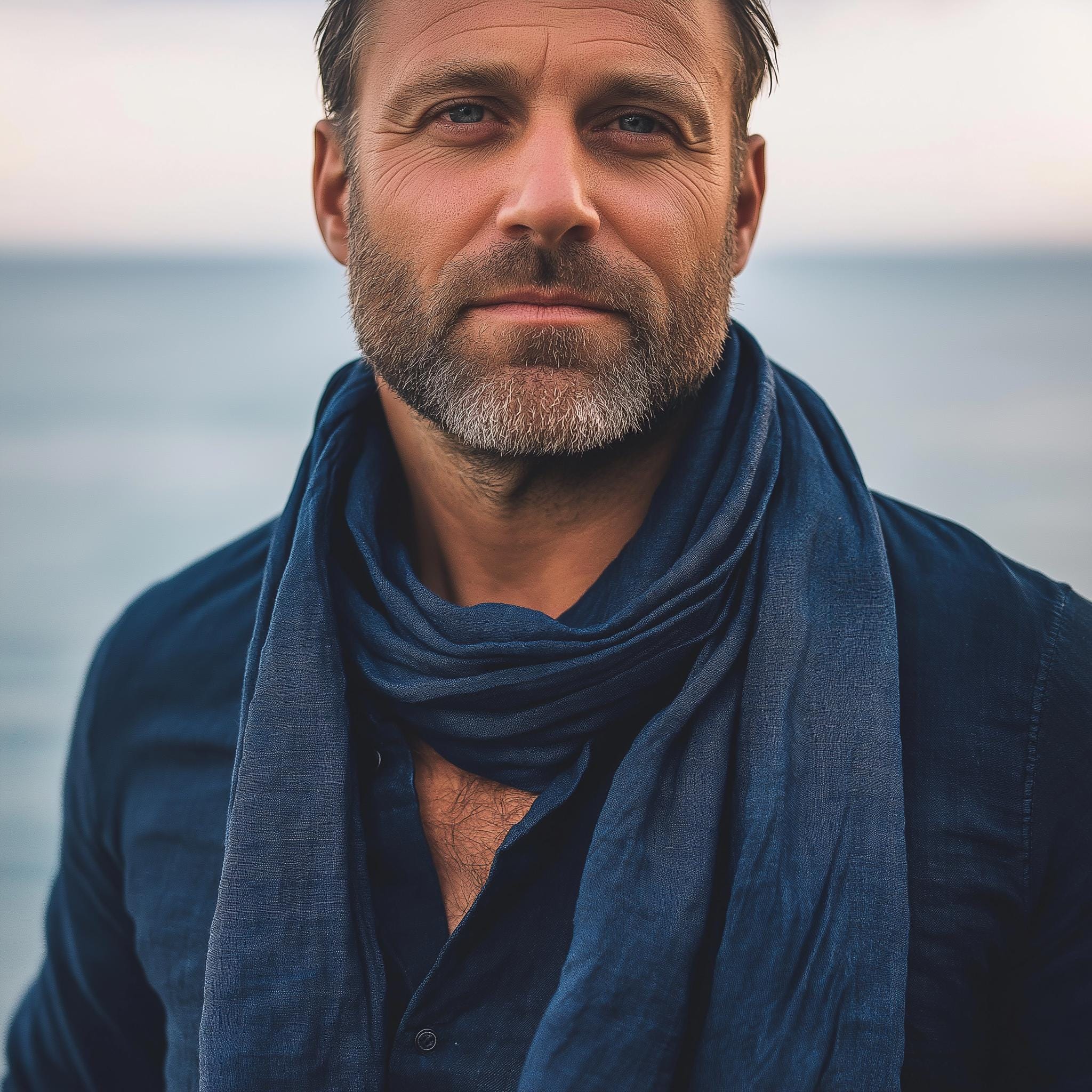 Linen Scarf Unisex – Navy Blue Flax Scarf | Large & Skinny Linen Gauze Wrap