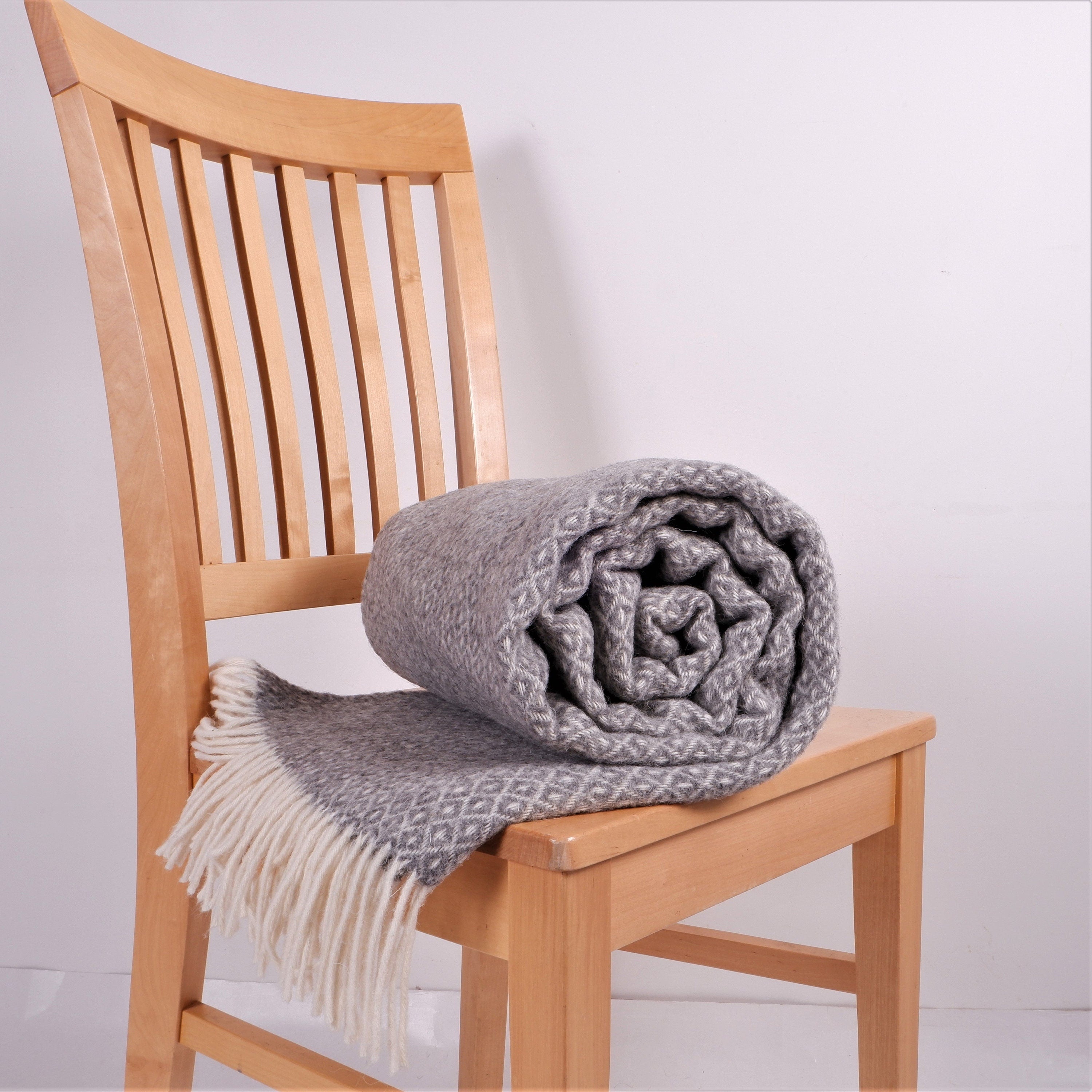 Wool Throw Blanket - New Zealand Wool Blanket Gray Plaid Throw for Cozy Home Decor