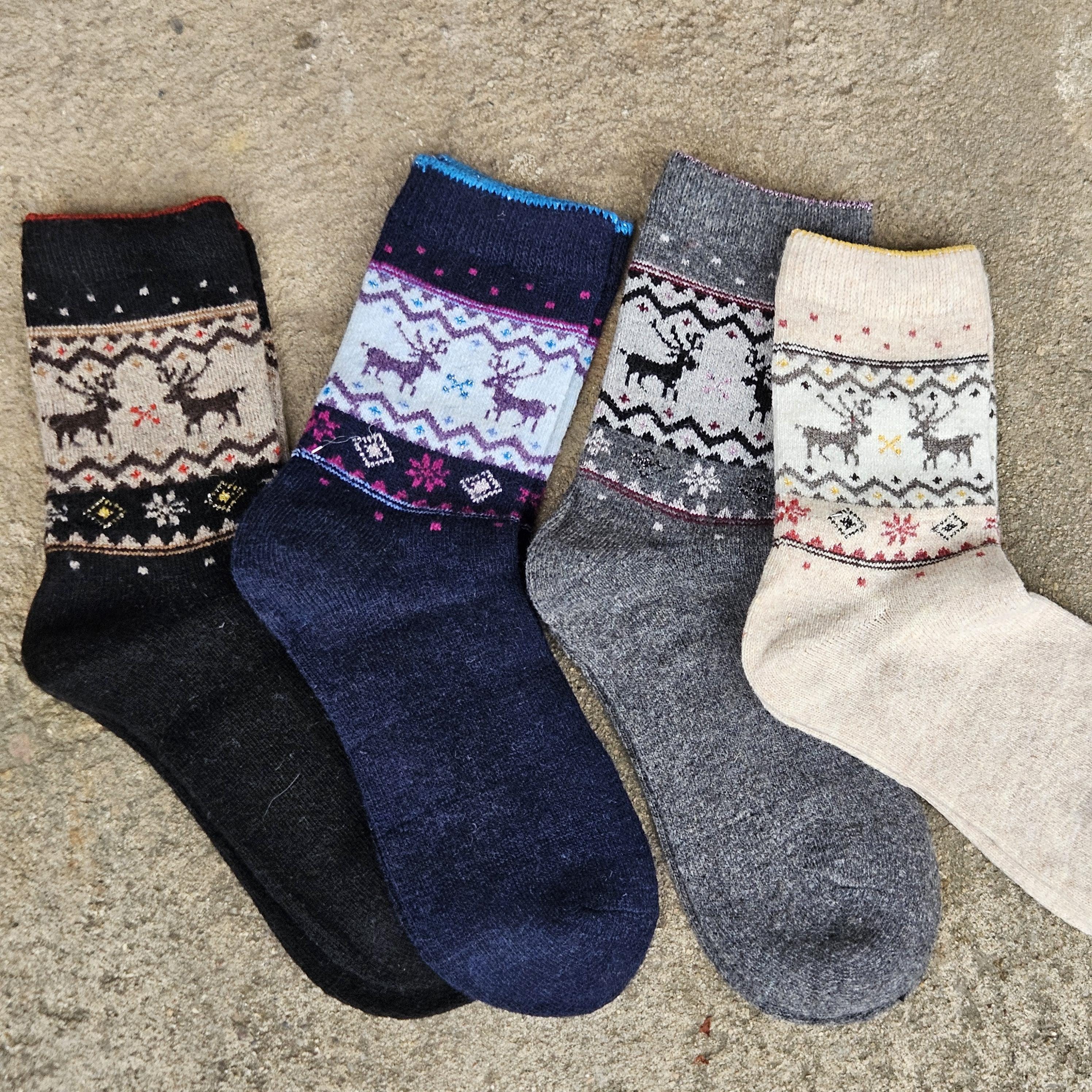 Thin Merino Wool Socks - Nordic Warm Reindeer Pattern Cozy Hiking Socks Size EUR 35-42