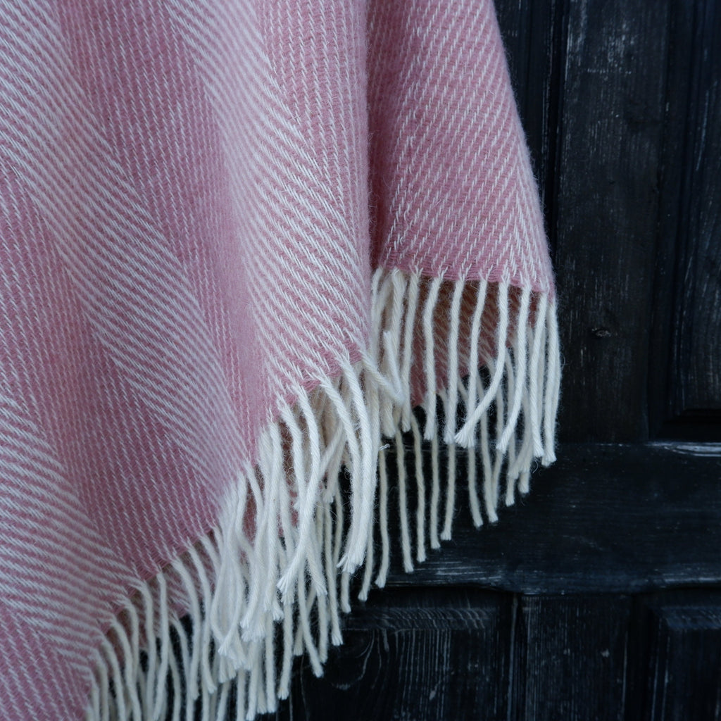 Pink Wool Poncho - Hooded Wool Blanket Cape With Fringes, Comfortable Outdoor Wear