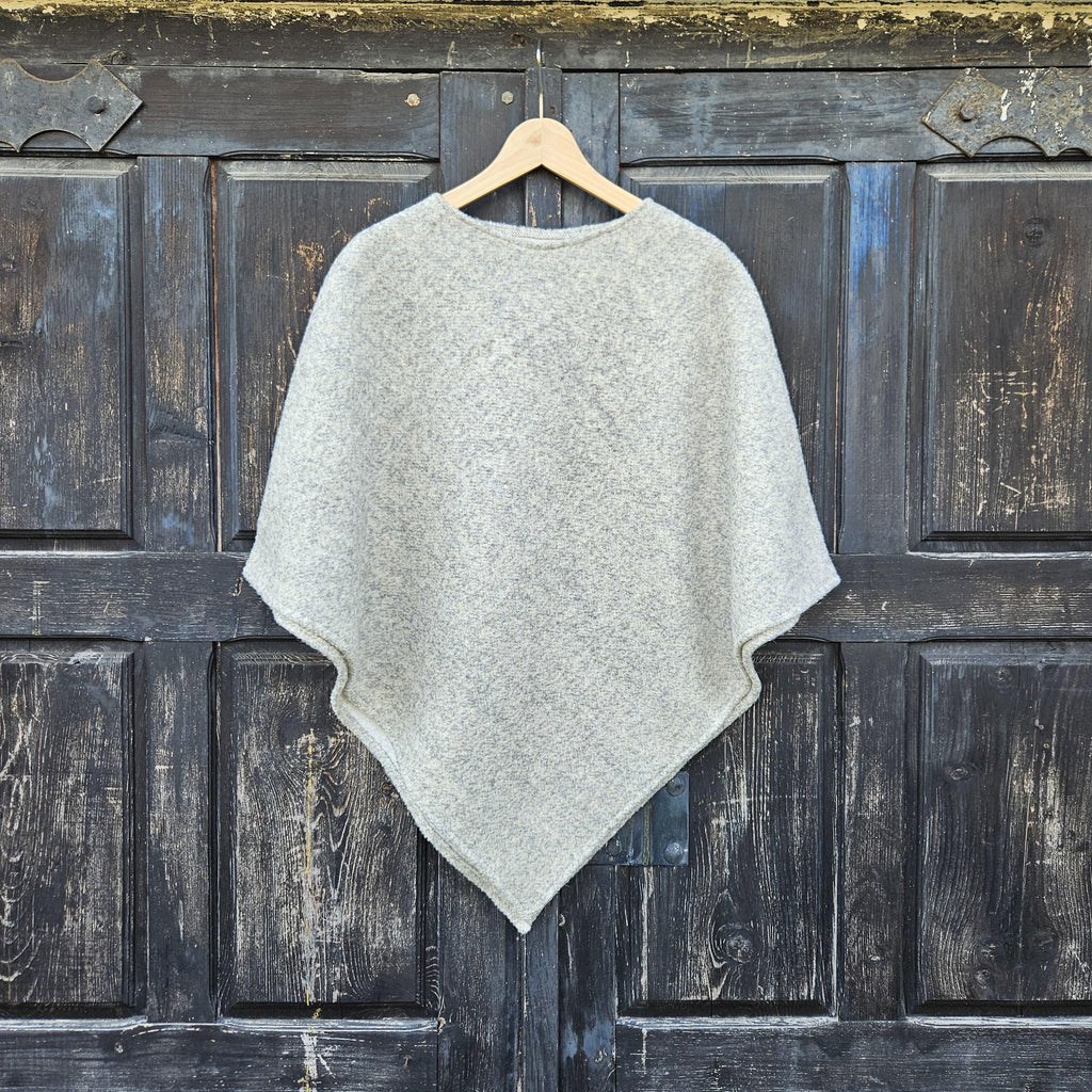 Wool Blanket Poncho - Hooded Wool Cape Grey Ruana with Fringed Shawl for Outdoor