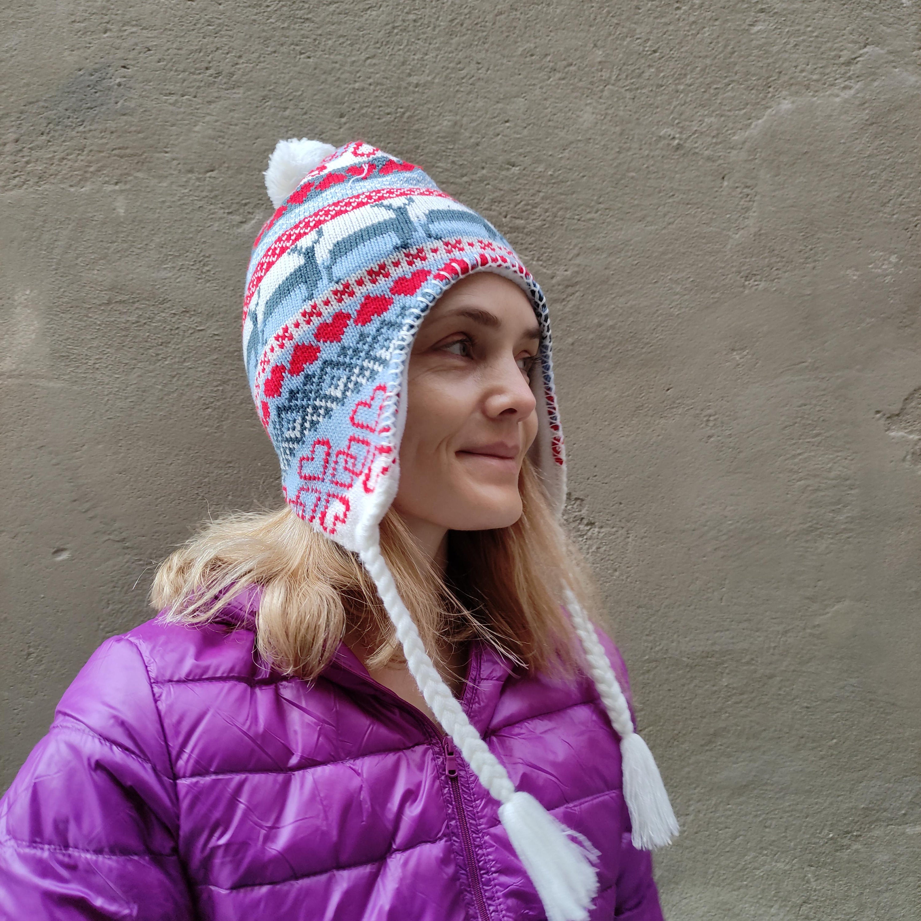 Wool Knitted Beanie - Hand Knit Warm Beanie With Earflap, Fleece Lined Hat