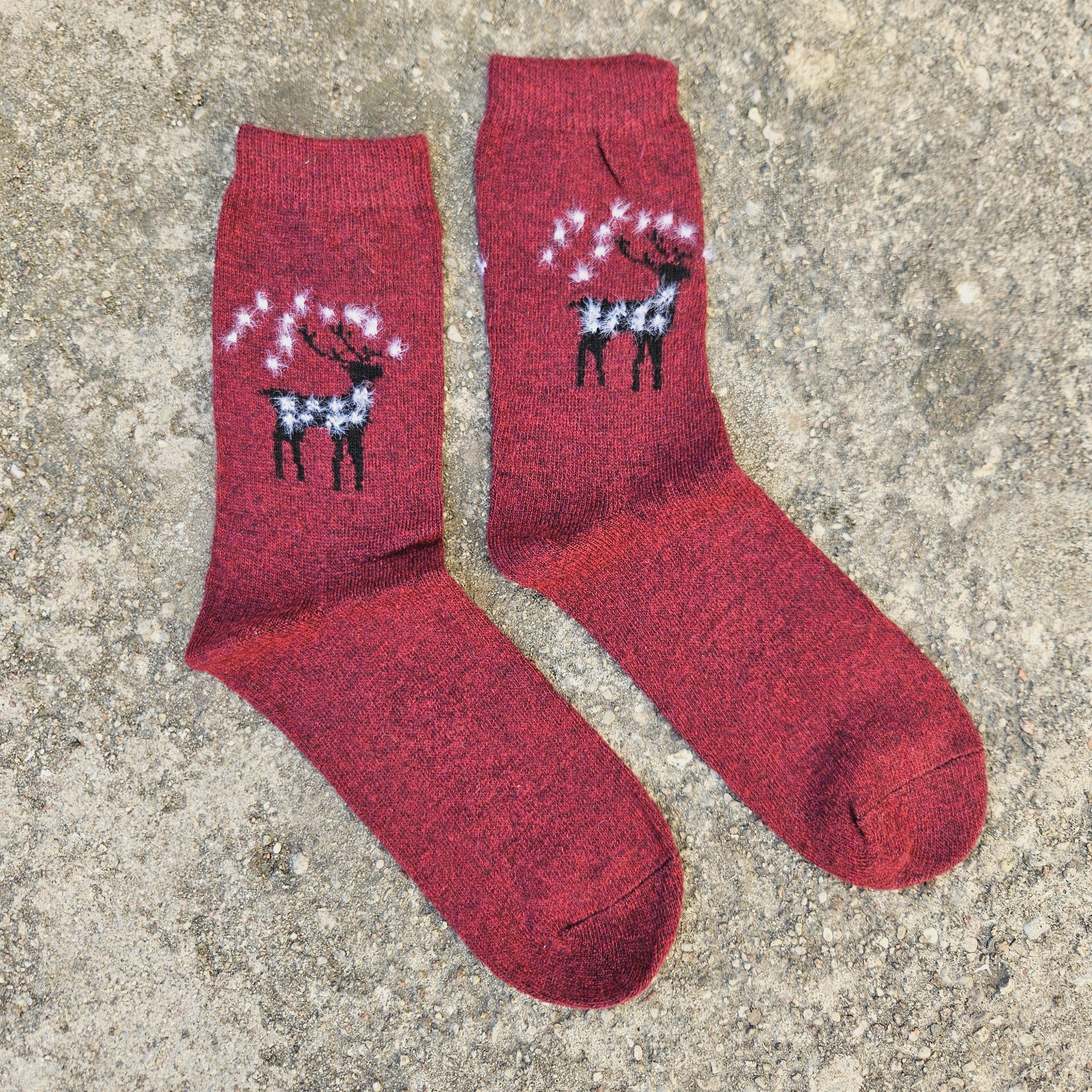 Thin Merino Wool Socks – Nordic Warm Lightweight Hiking Socks With Reindeer Design