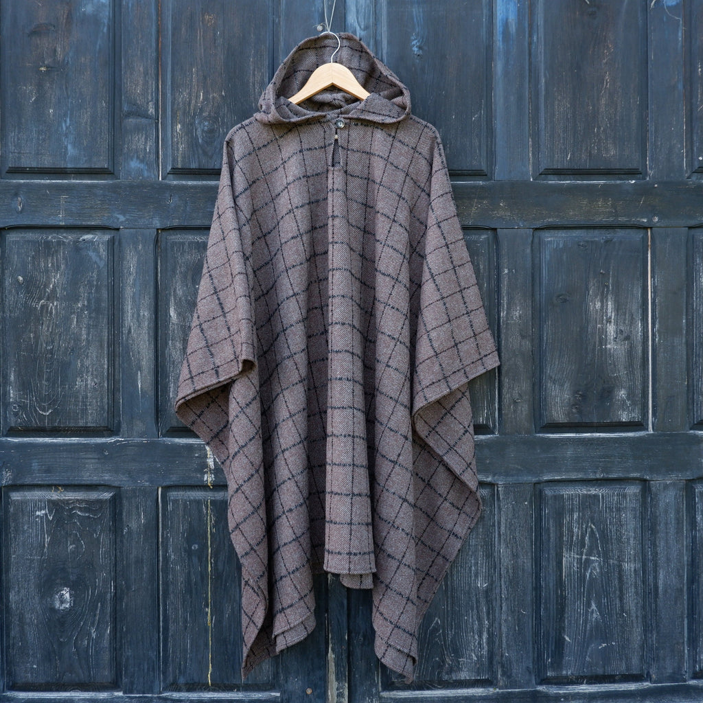 Wool Poncho - Unisex Ruana Cape | Brown Wool Blanket | Comfortable Outdoor Cloak