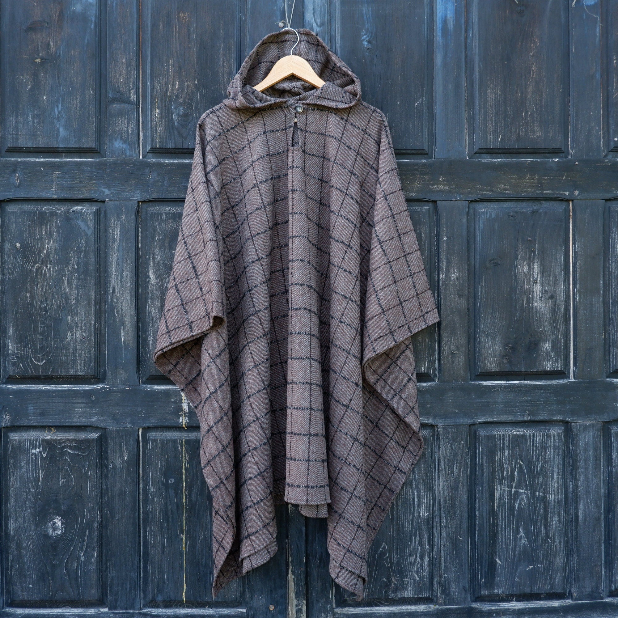 Wool Poncho - Unisex Ruana Cape | Brown Wool Blanket | Comfortable Outdoor Cloak