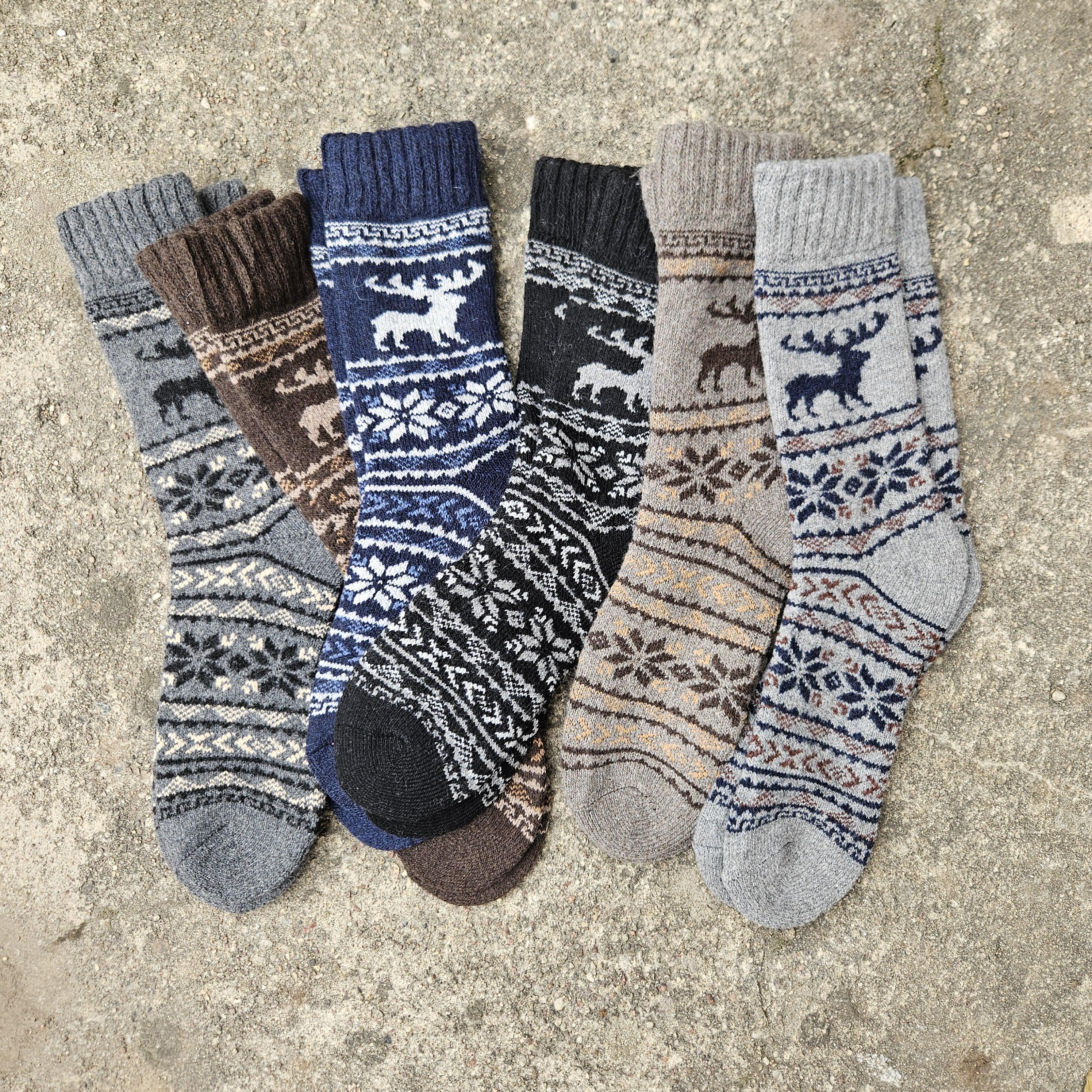 ALPACA WOOL Socks Nordic Moose gray navy brown - Size EUR 39-46  ankle socks for men women Unisex Survival Alpaca Survival socks Large