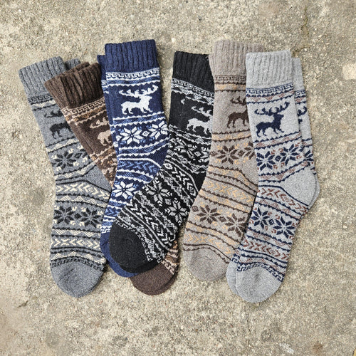 ALPACA WOOL Socks Nordic Moose gray navy brown - Size EUR 39-46  ankle socks for men women Unisex Survival Alpaca Survival socks Large