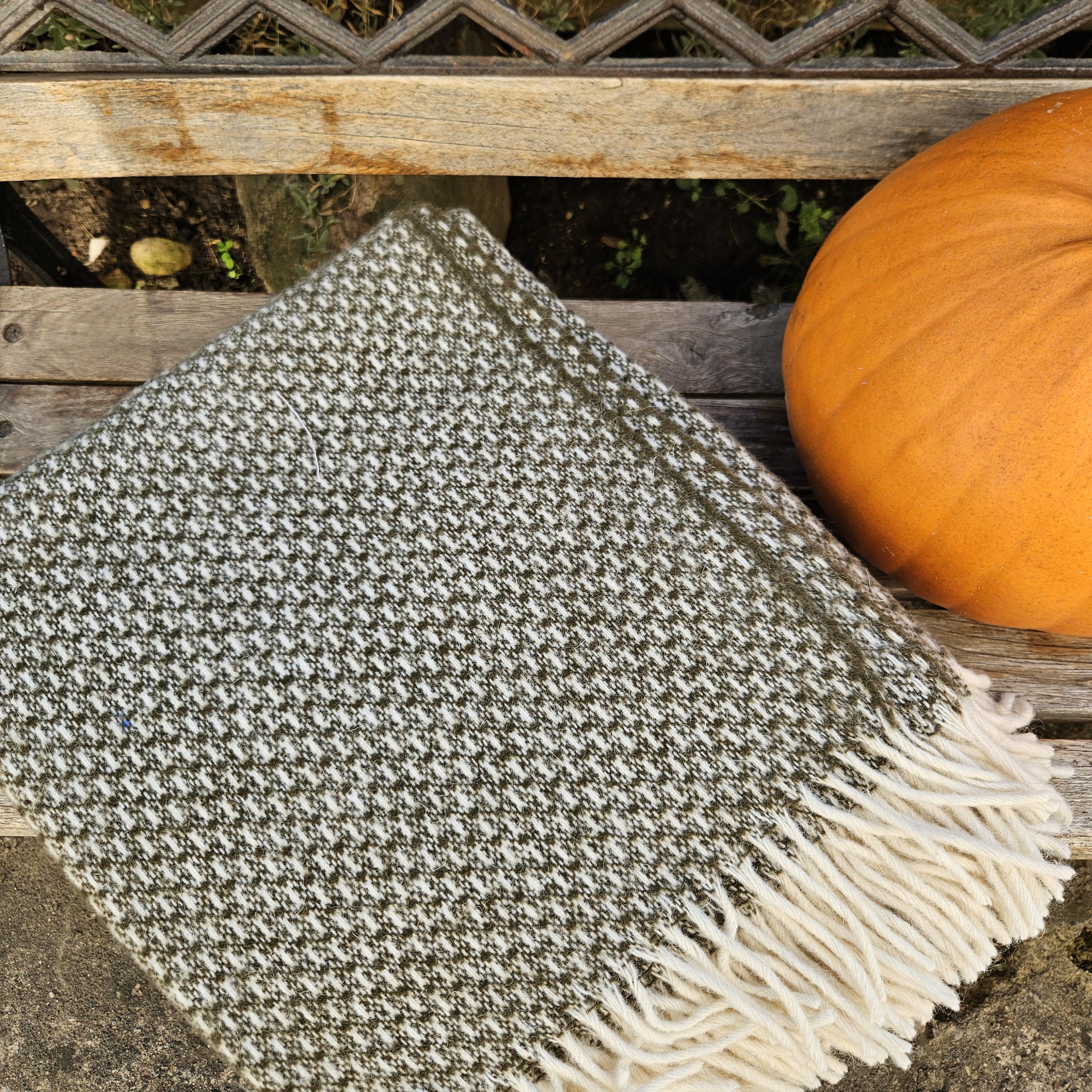 100% Wool Throw – Natural Wool Blanket | Warm Winter Plaid, Cozy Home Gift