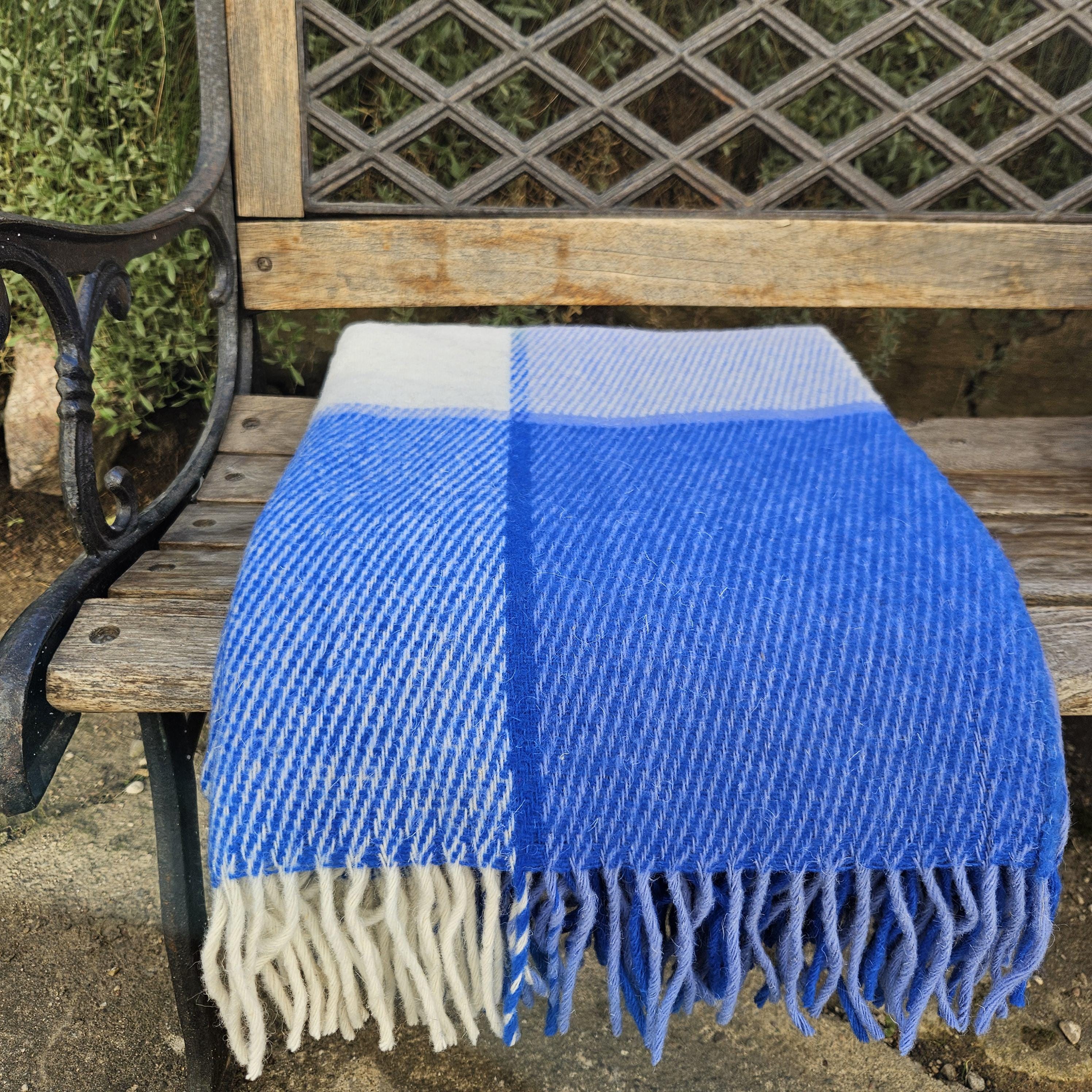 Wool Blanket Blue – Natural Wool Throw | Warm Breathable, Eco Friendly Coverlet