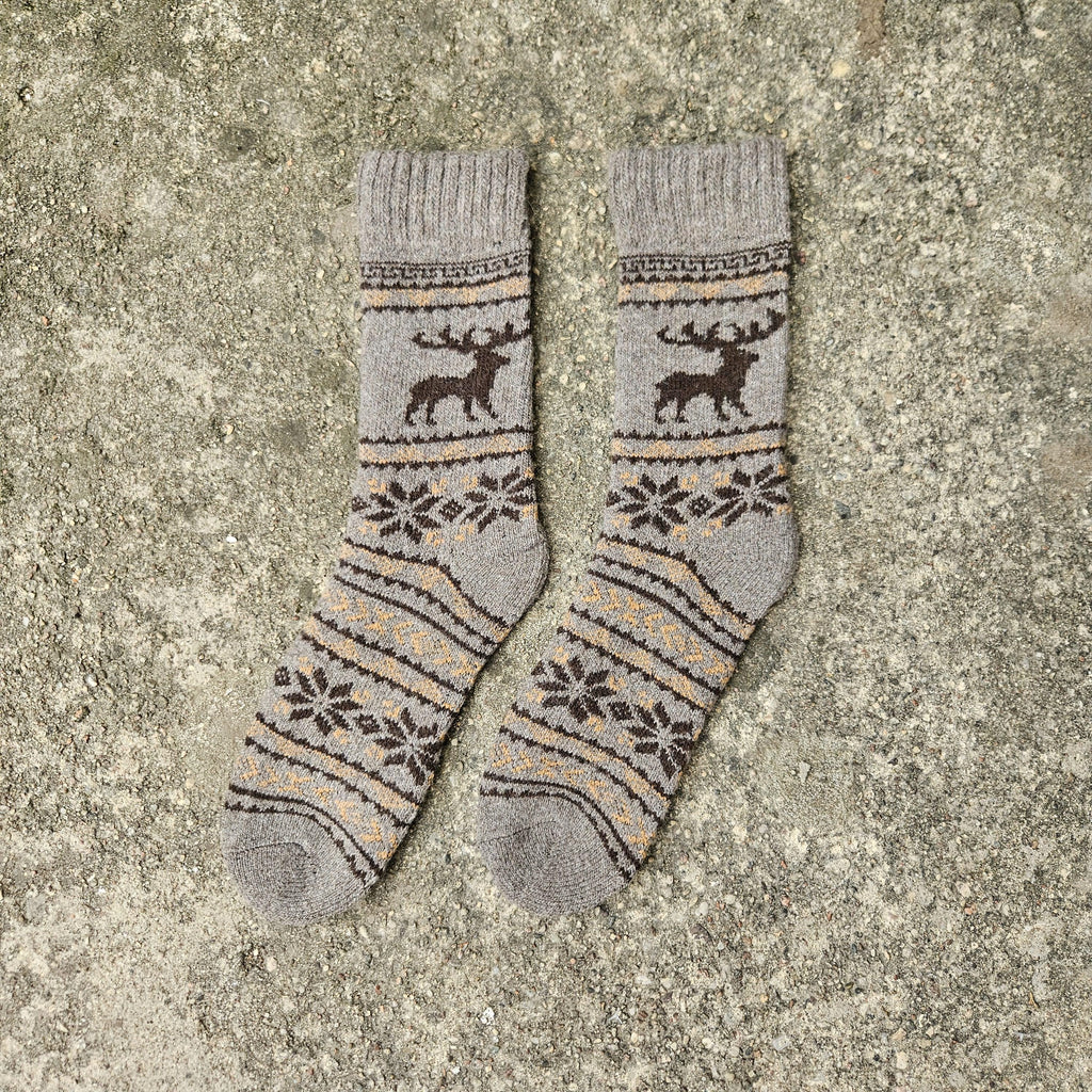 Alpaca Wool Socks – Warm Nordic Moose Pattern Ankle Socks With Reinforced Arch Support