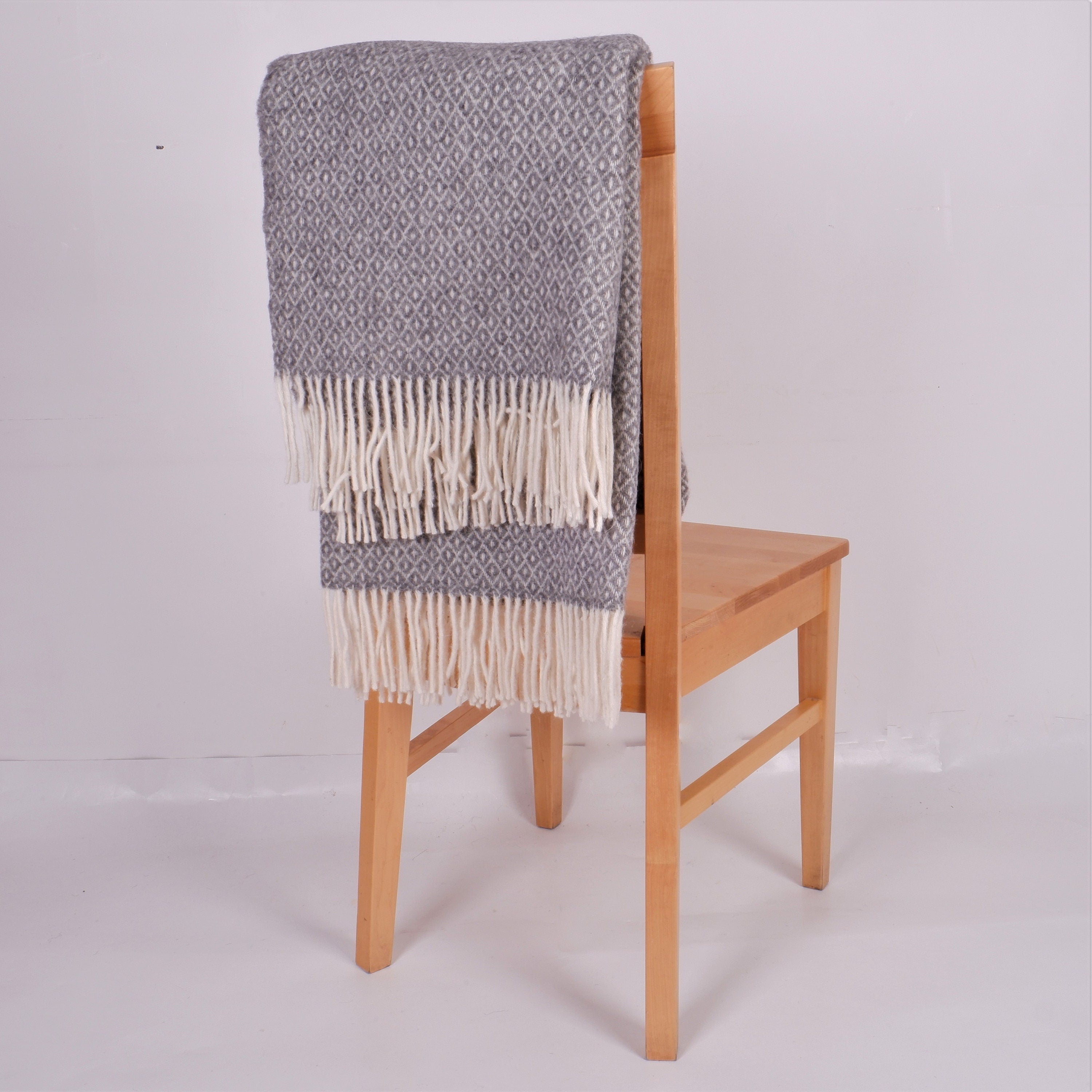 Wool Throw Blanket - New Zealand Wool Blanket Gray Plaid Throw for Cozy Home Decor