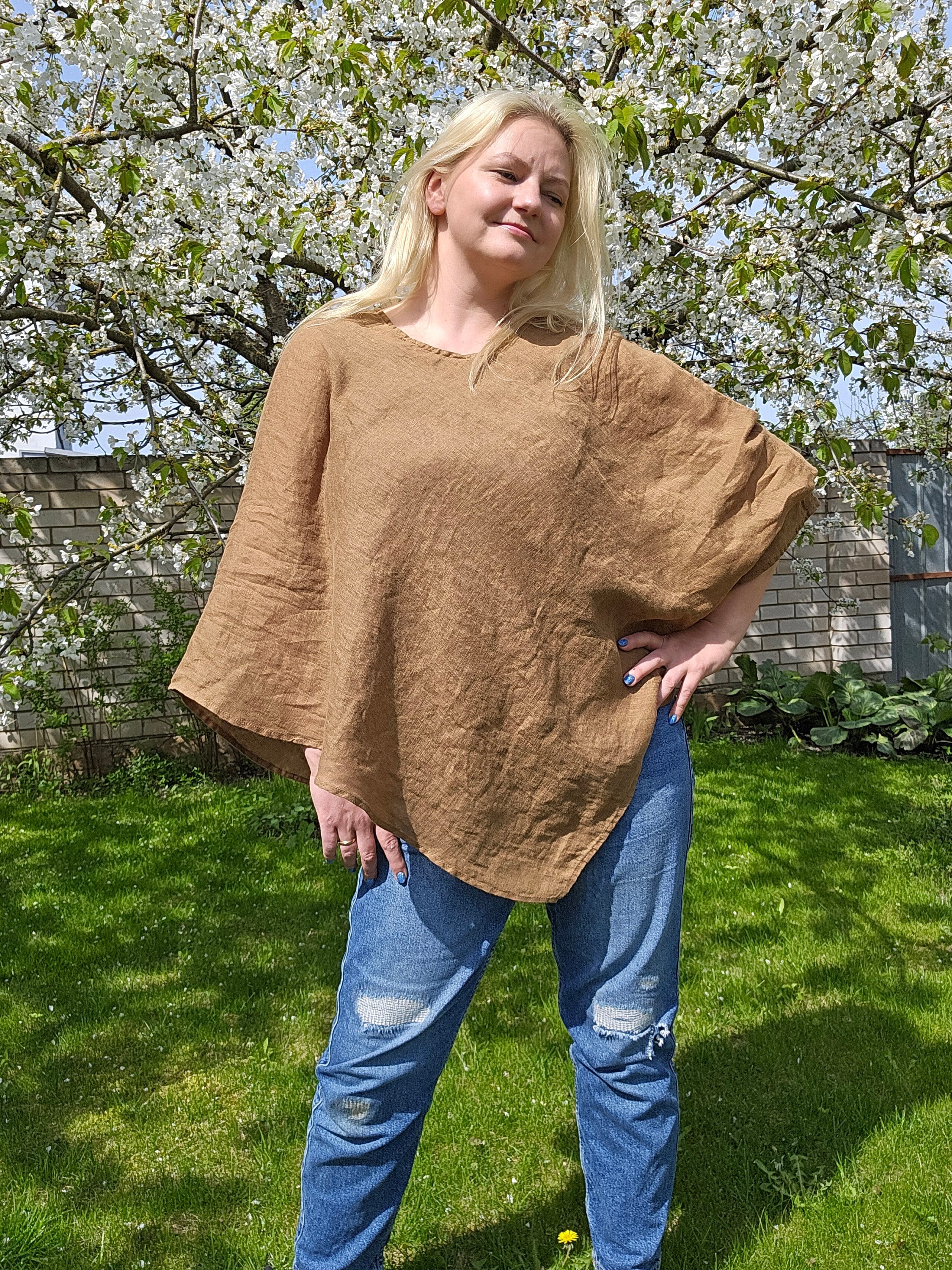 Linen poncho cape shawl SOLNA brown, Lightweight gauze poncho in flax summer vacation outfit linen cover up poncho Women mom gift IN2NORD