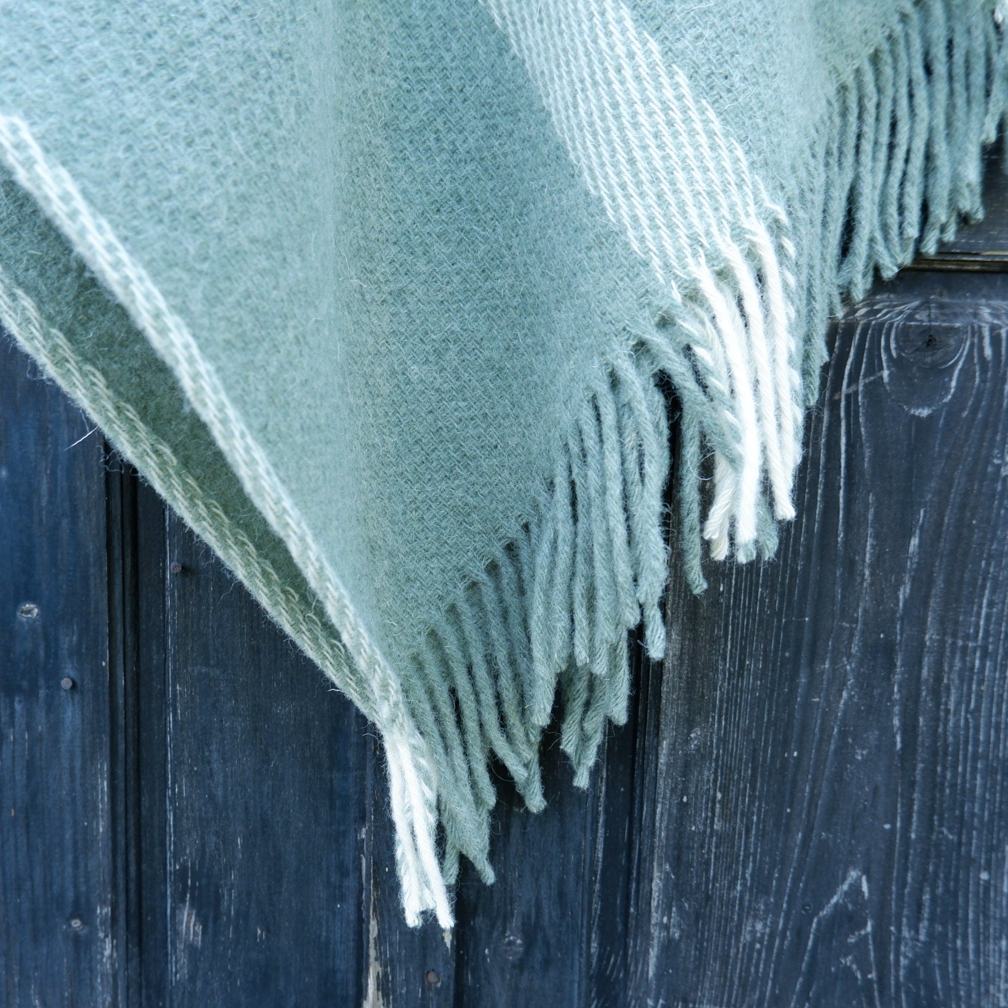 Green Wool Poncho Kiruna - Hooded Wool Blanket Cape with Fringes for Outdoor Comfort