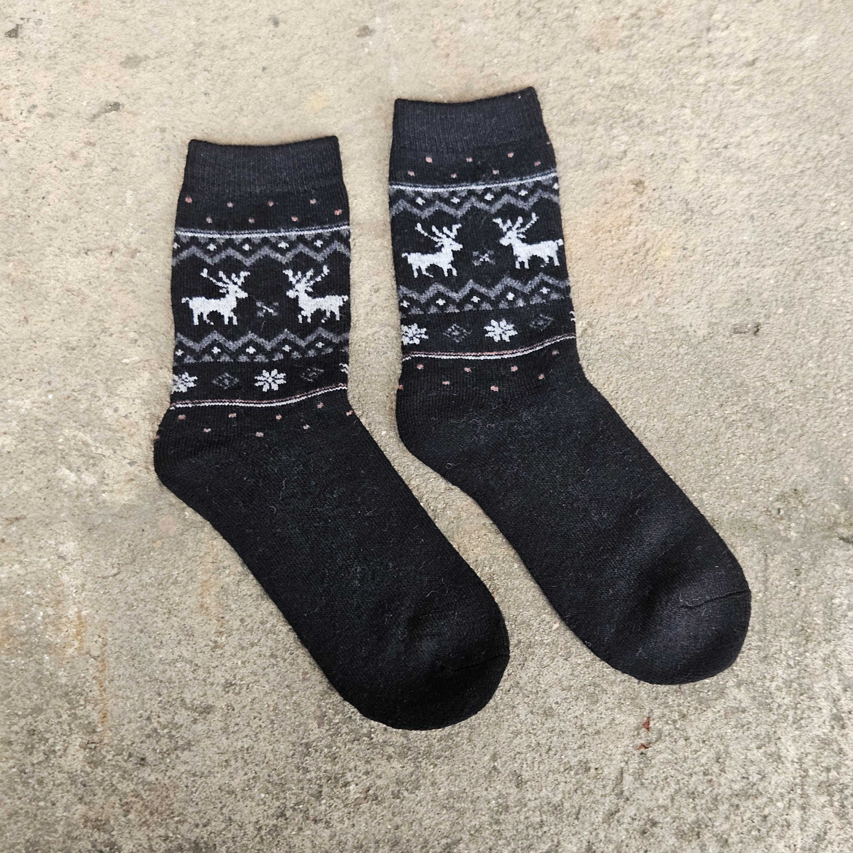 Thin Merino Wool Socks - Nordic Warm Reindeer Pattern Thermal Outdoor Socks