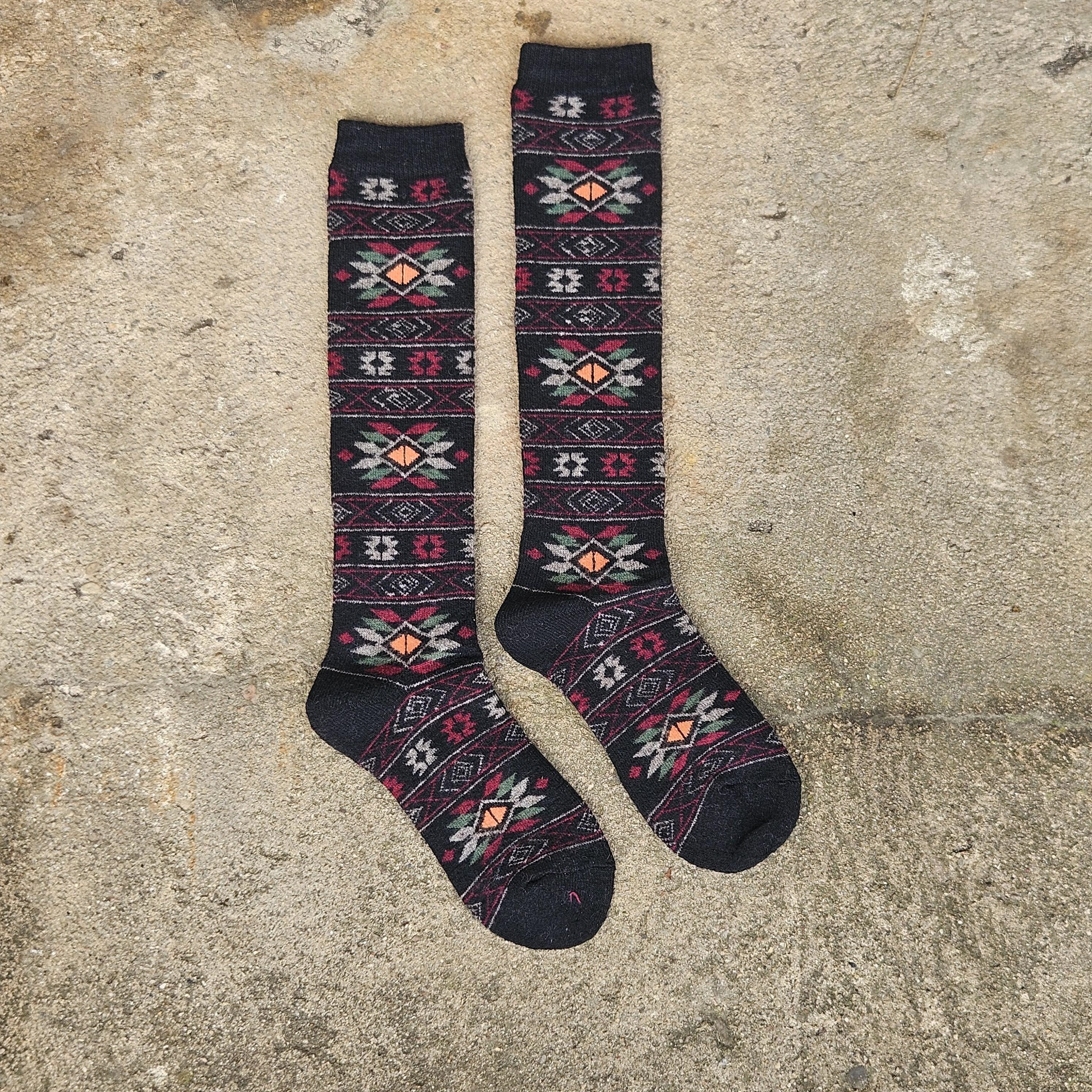 Merino Wool Socks - Knee Long Nordic Warm Socks With Reindeer Pattern | Breathable Thermal Leg Warmers