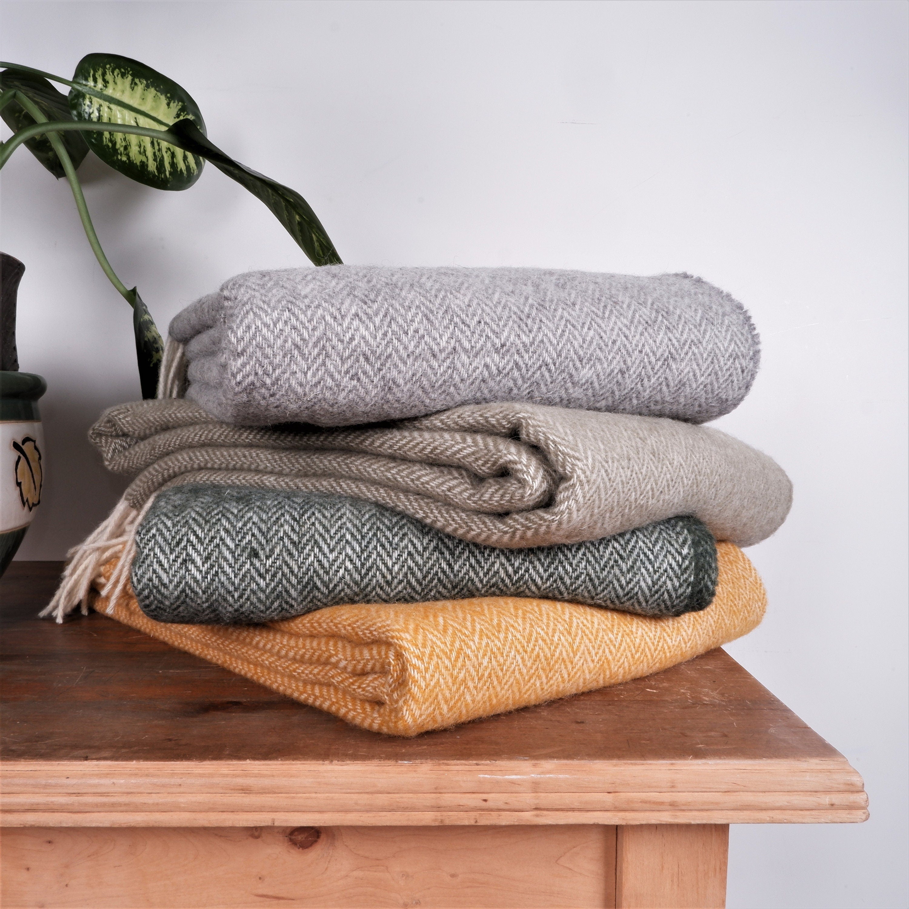 Herringbone WOOL BLANKET Hera in New Zealand wool Natural sofa throw Doublesided plaid IN2NORD Europe Aesthetic home Winter blanket