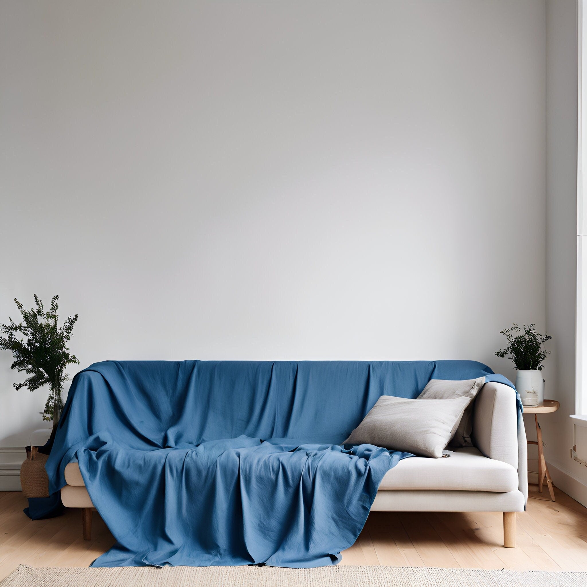 linen sofa couch cover in blue