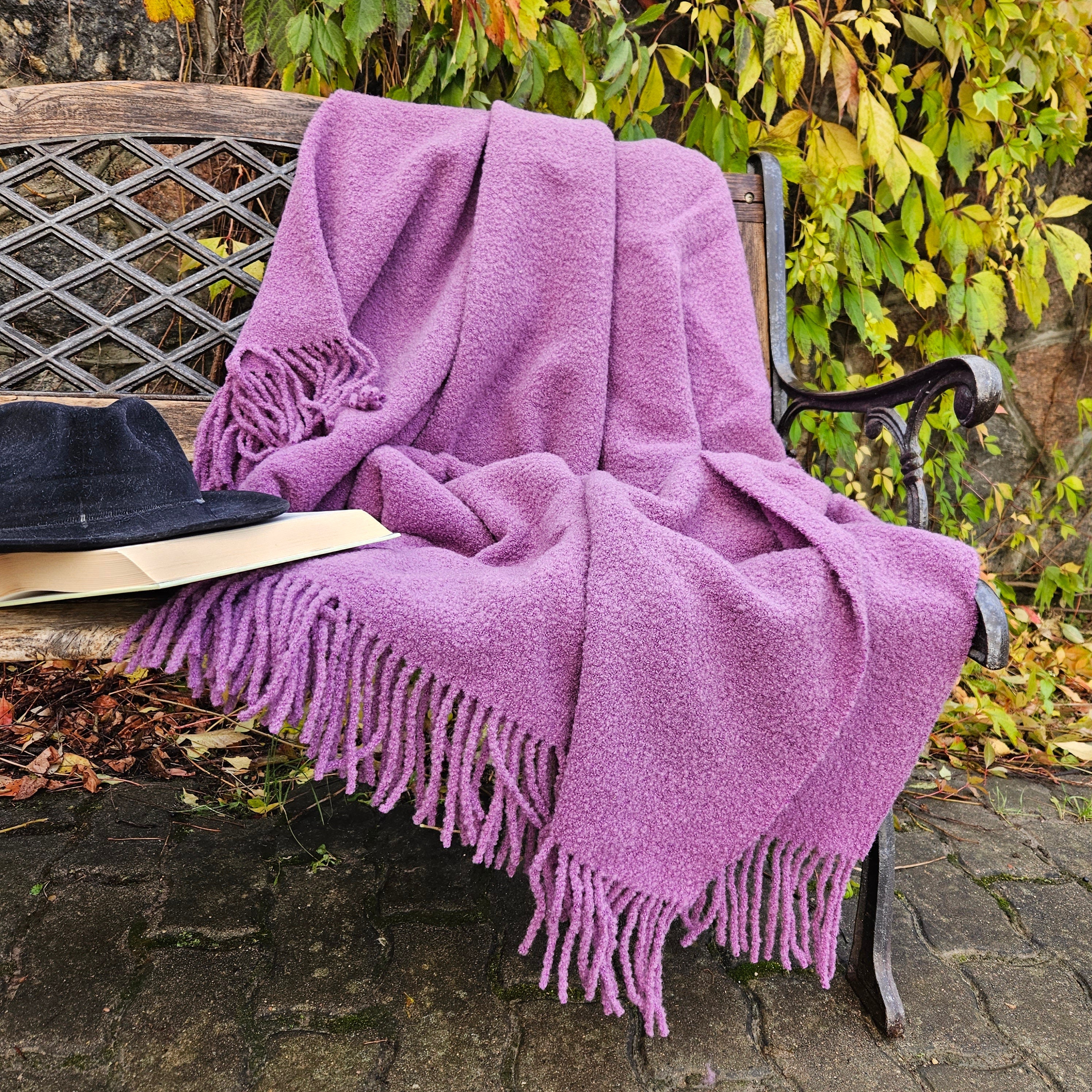 Purple Mauve Teddy wool blanket, Natural throw IN2NORD, Hygge home Warm wool plaid, housewarming gift mother father christmas Scandinavian