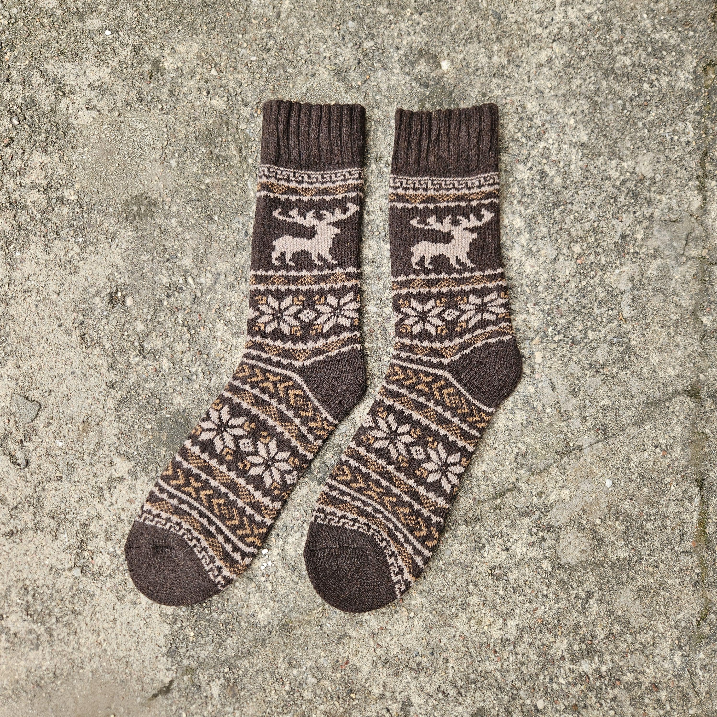ALPACA WOOL Socks Nordic Moose gray navy brown - Size EUR 39-46  ankle socks for men women Unisex Survival Alpaca Survival socks Large