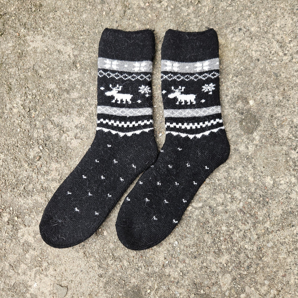 Alpaca Wool Socks – Thick Non Binding Diabetic Socks With Nordic Reindeer Design