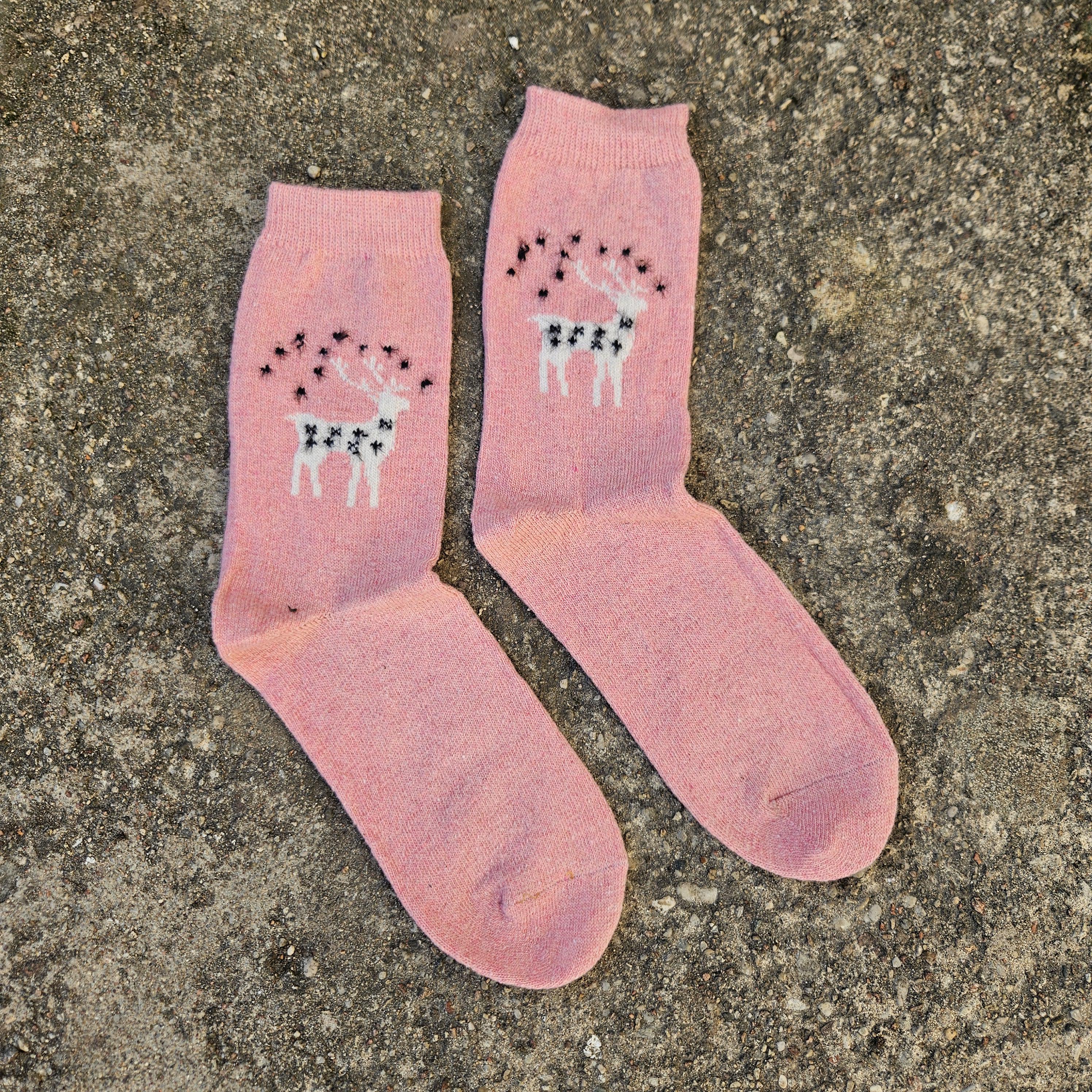 Thin Merino Wool Socks - Gray Reindeer Nordic Cozy Warm Hiking Socks Unisex