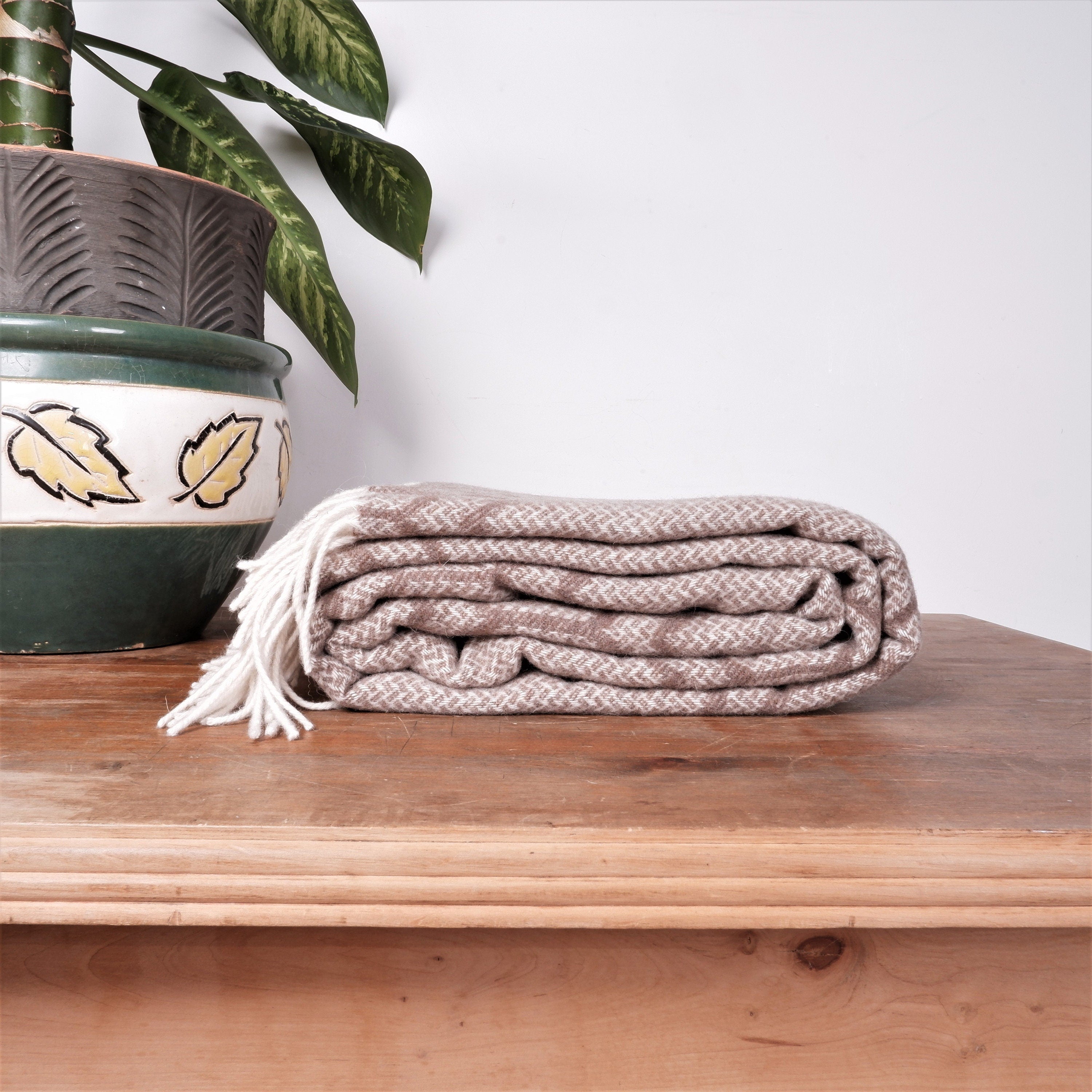 Merino Wool Blanket – Natural Wool Throw | Lightweight Plaid Couch Throw With Tassels