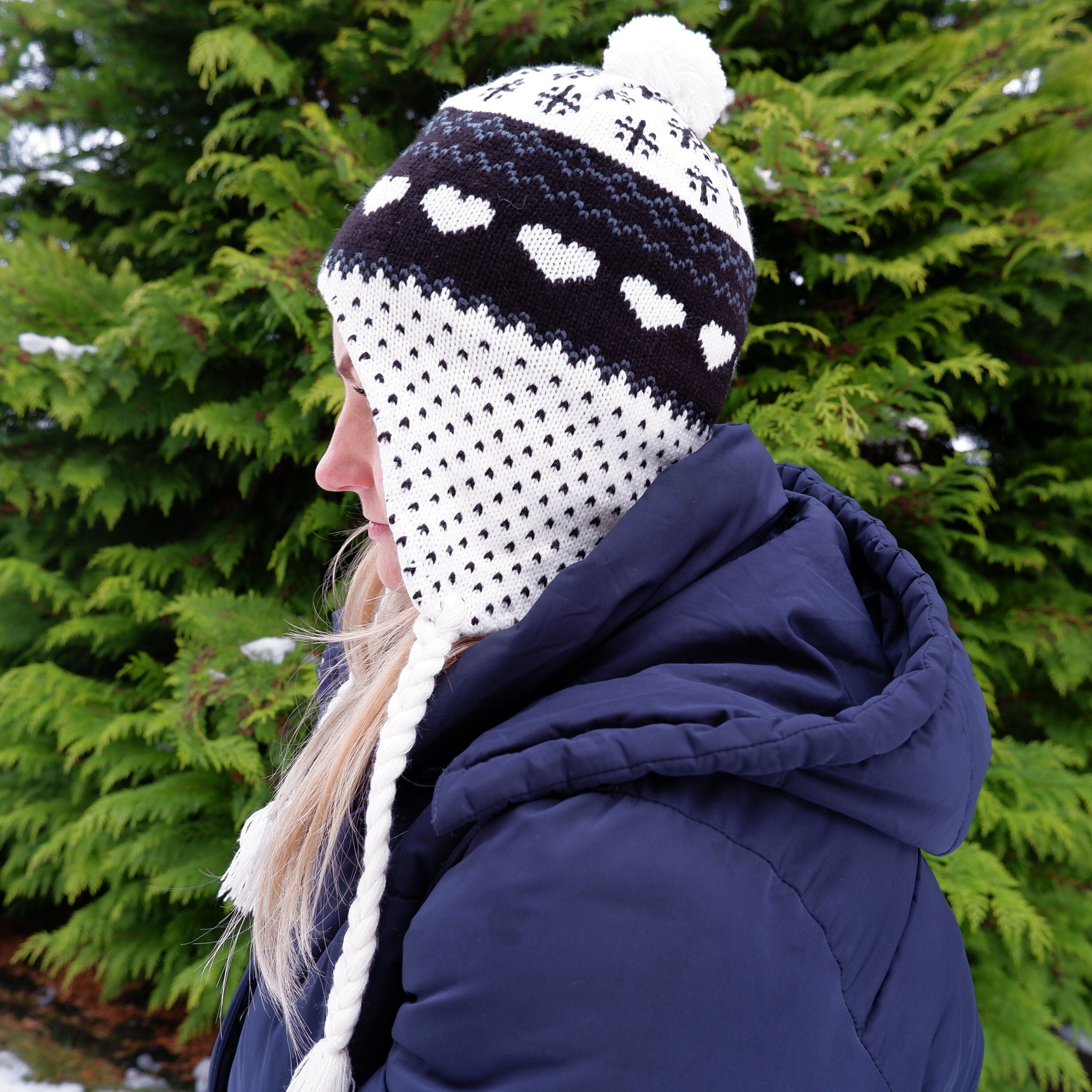 Merino Wool Hat - Warm Knitted Earflap Beanie with Fleece Lining for Winter