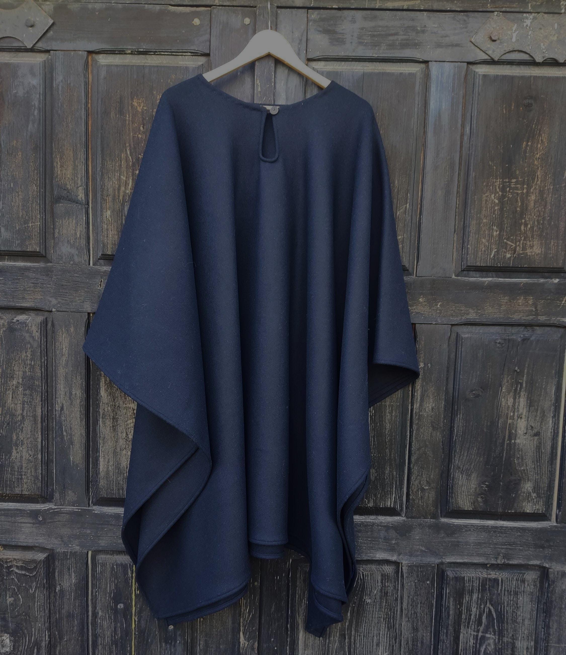 navy blue wool ponchocape for men or women