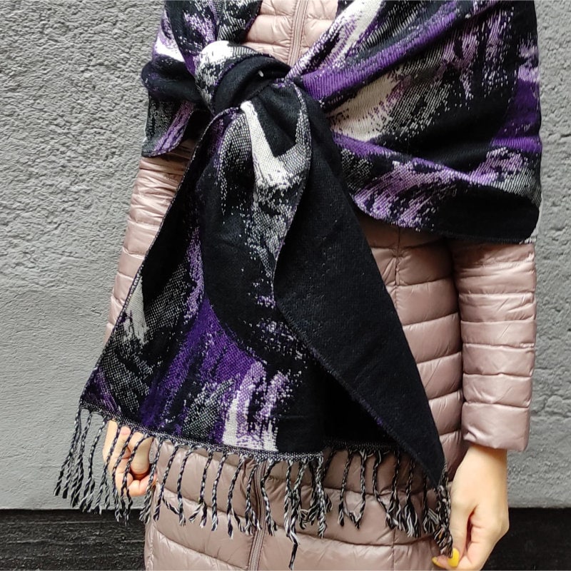 Lambswool Wrap Shawl - Oversized Wool Scarf With Fringed Fleece, Soft Warm Shawl