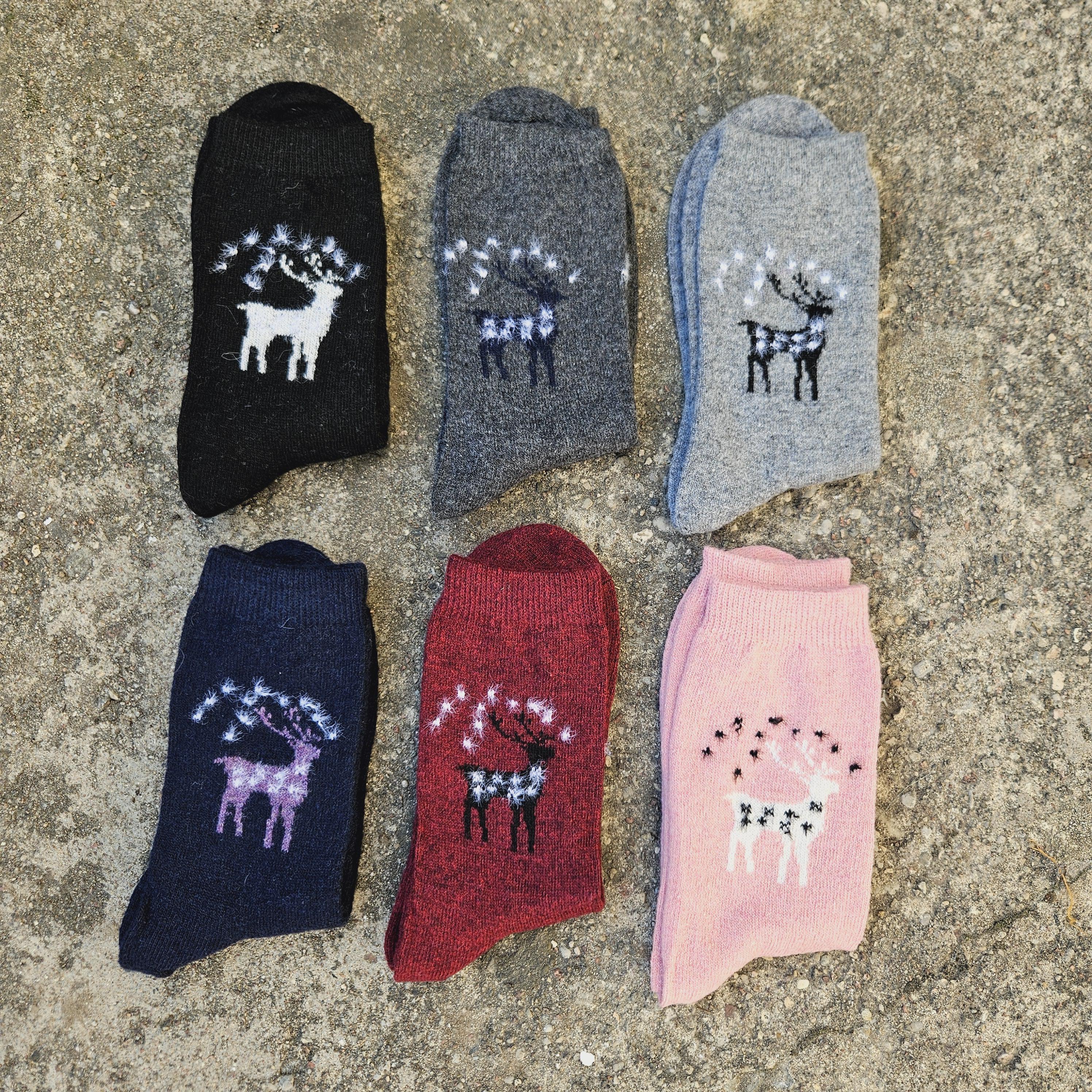 Thin Merino Wool Socks - Nordic Warm Reindeer Patterned Cozy Hiking Socks