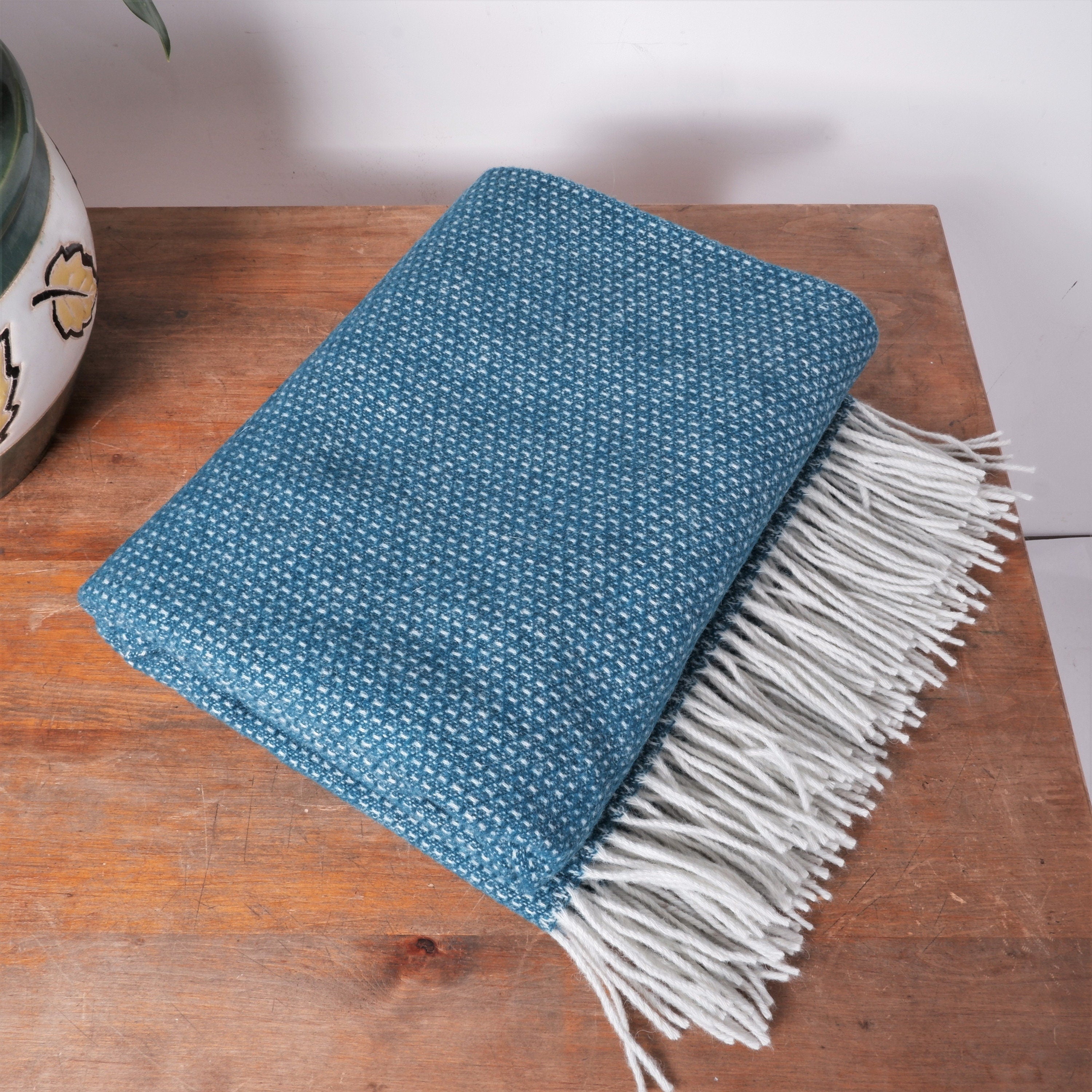 Merino Wool Blanket - Lightweight Sofa Throw | Natural Warm Winter Plaid